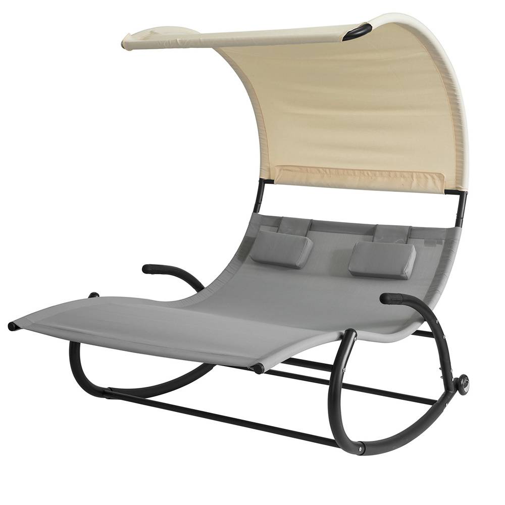 Bain de Soleil Transat à Bascule 2 Places avec Auvent et Assise Dossier Gris L.184 x l.140 x H.180 cm SoBuy - Image 1