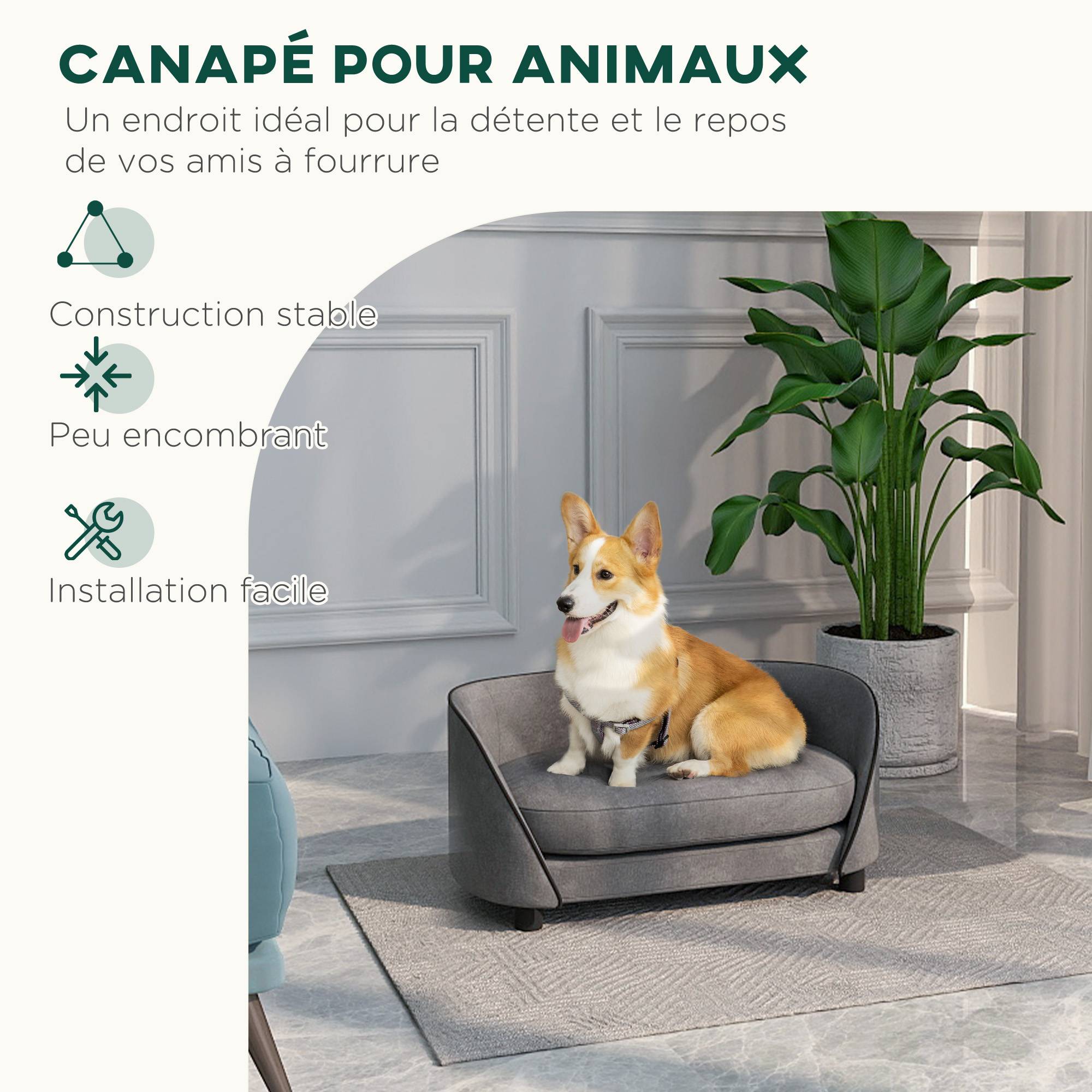 Sans Marque - Canapé pour chien avec coussin doux housse amovible et lavable revêtement en velours néerlandais gris - Image 8