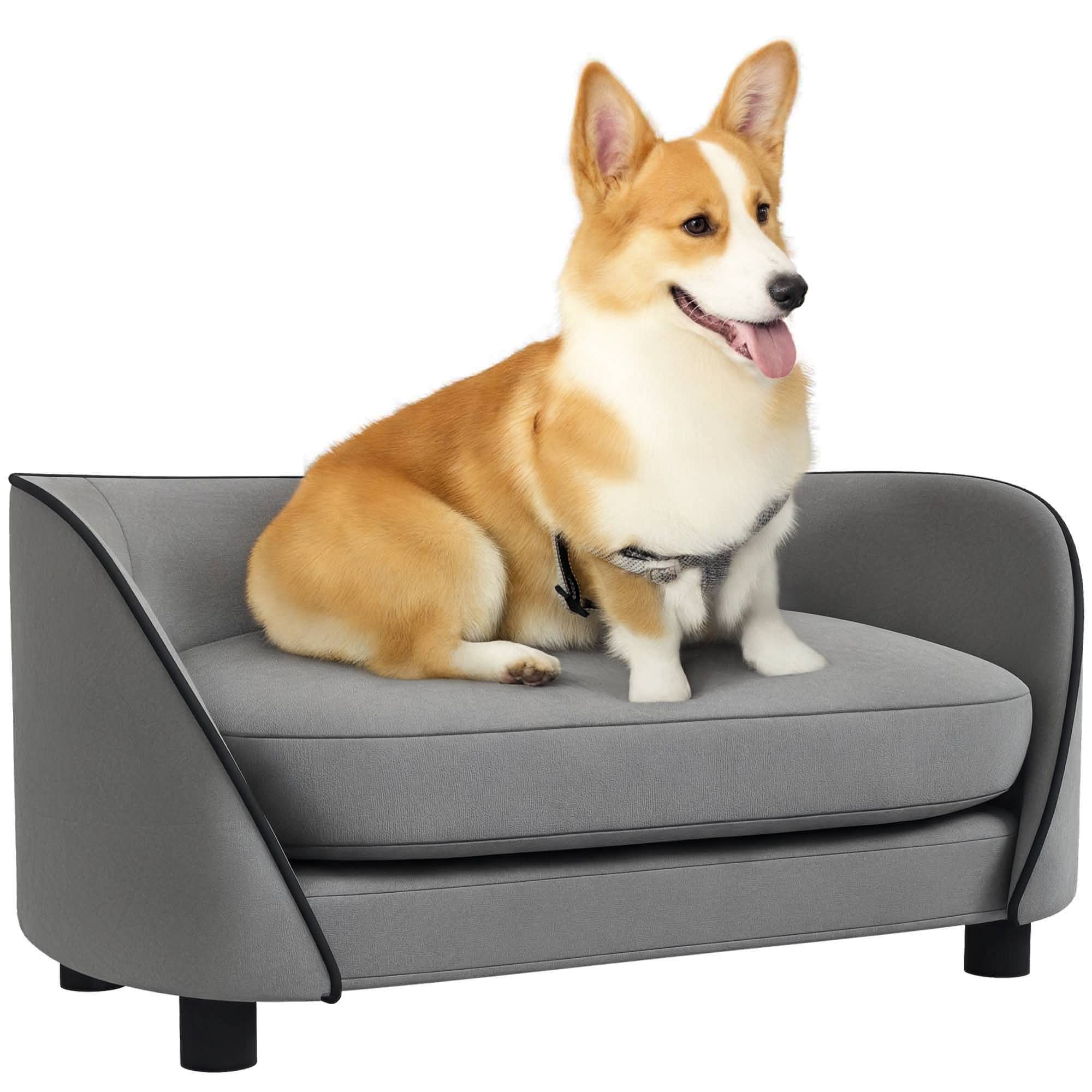 Sans Marque - Canapé pour chien avec coussin doux housse amovible et lavable revêtement en velours néerlandais gris - Image 1