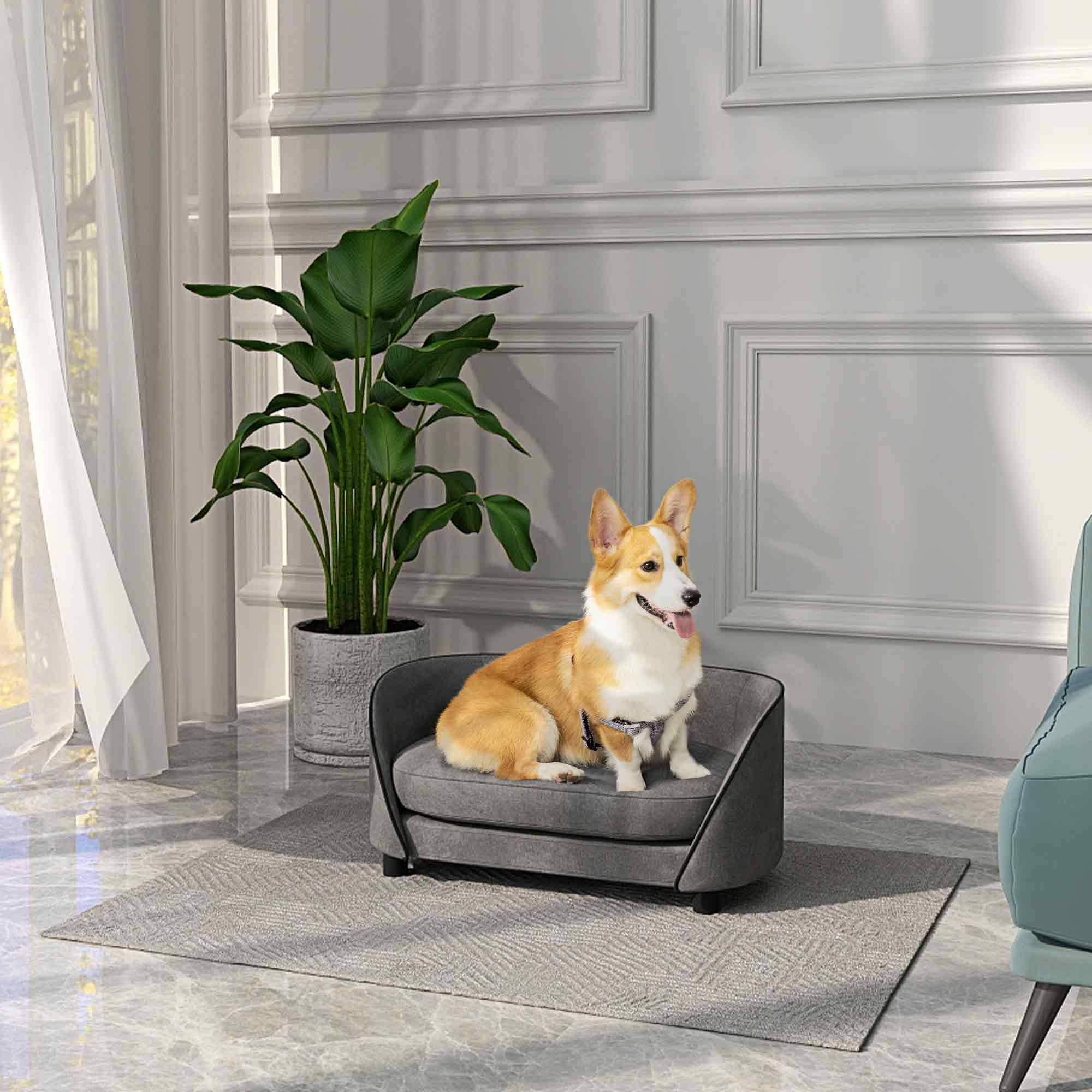 Sans Marque - Canapé pour chien avec coussin doux housse amovible et lavable revêtement en velours néerlandais gris - Image 4
