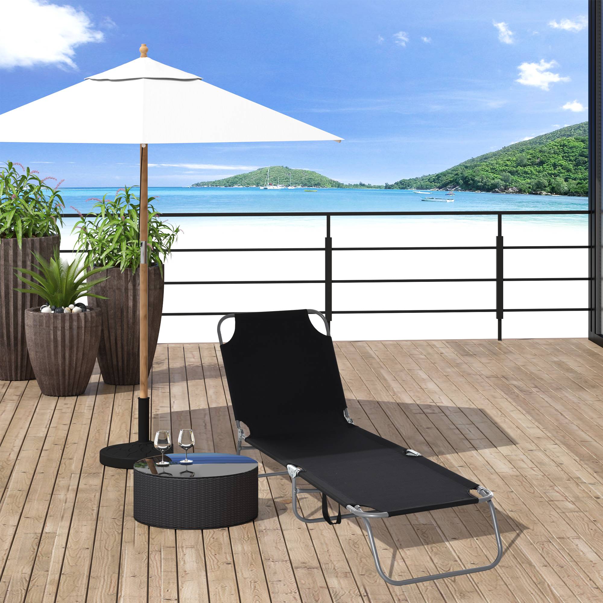 Bain de Soleil transat Pliable Dossier réglable Multipositions métal et Polyester Noir - Image 4