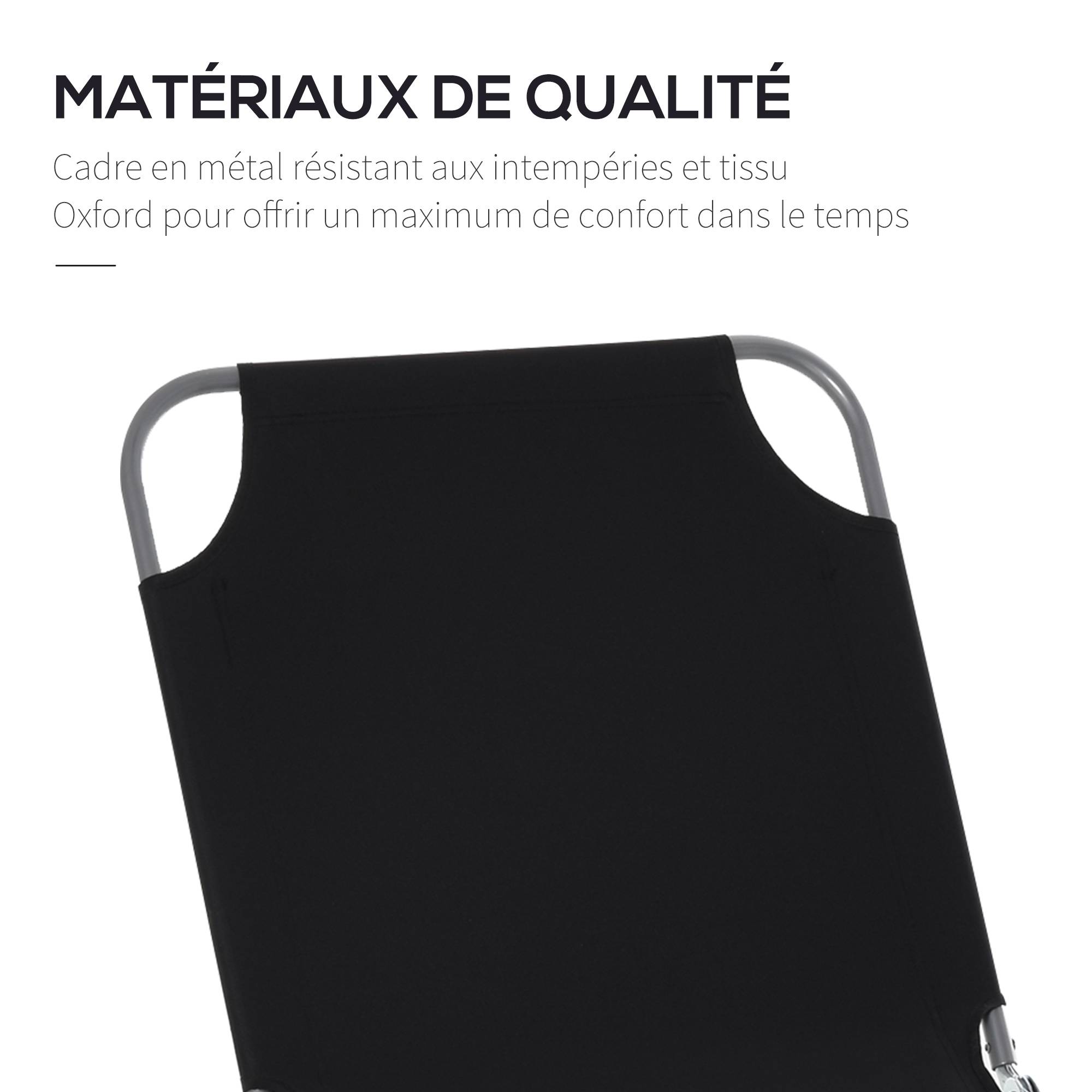 Bain de Soleil transat Pliable Dossier réglable Multipositions métal et Polyester Noir - Image 8