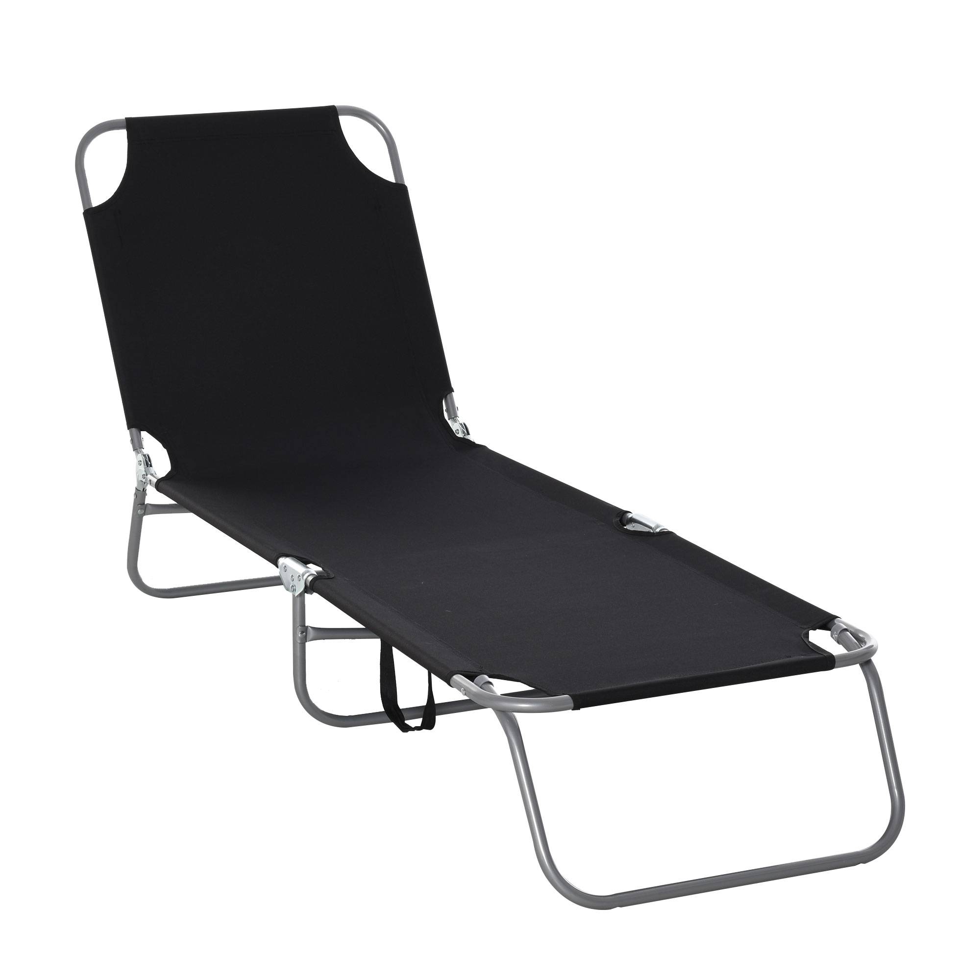 Bain de Soleil transat Pliable Dossier réglable Multipositions métal et Polyester Noir