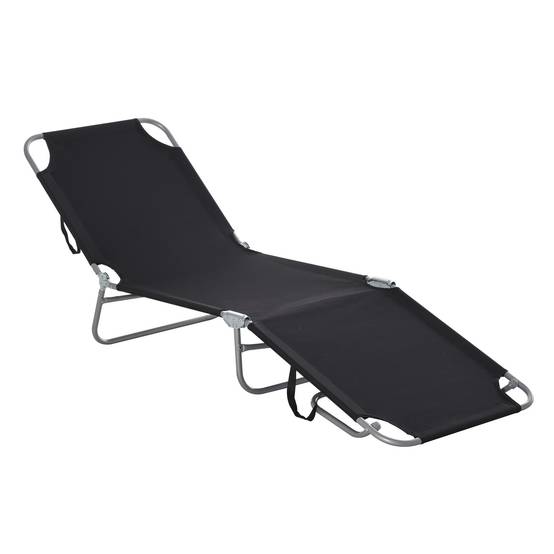 Bain de Soleil transat Pliable Dossier réglable Multipositions métal et Polyester Noir - Image 2
