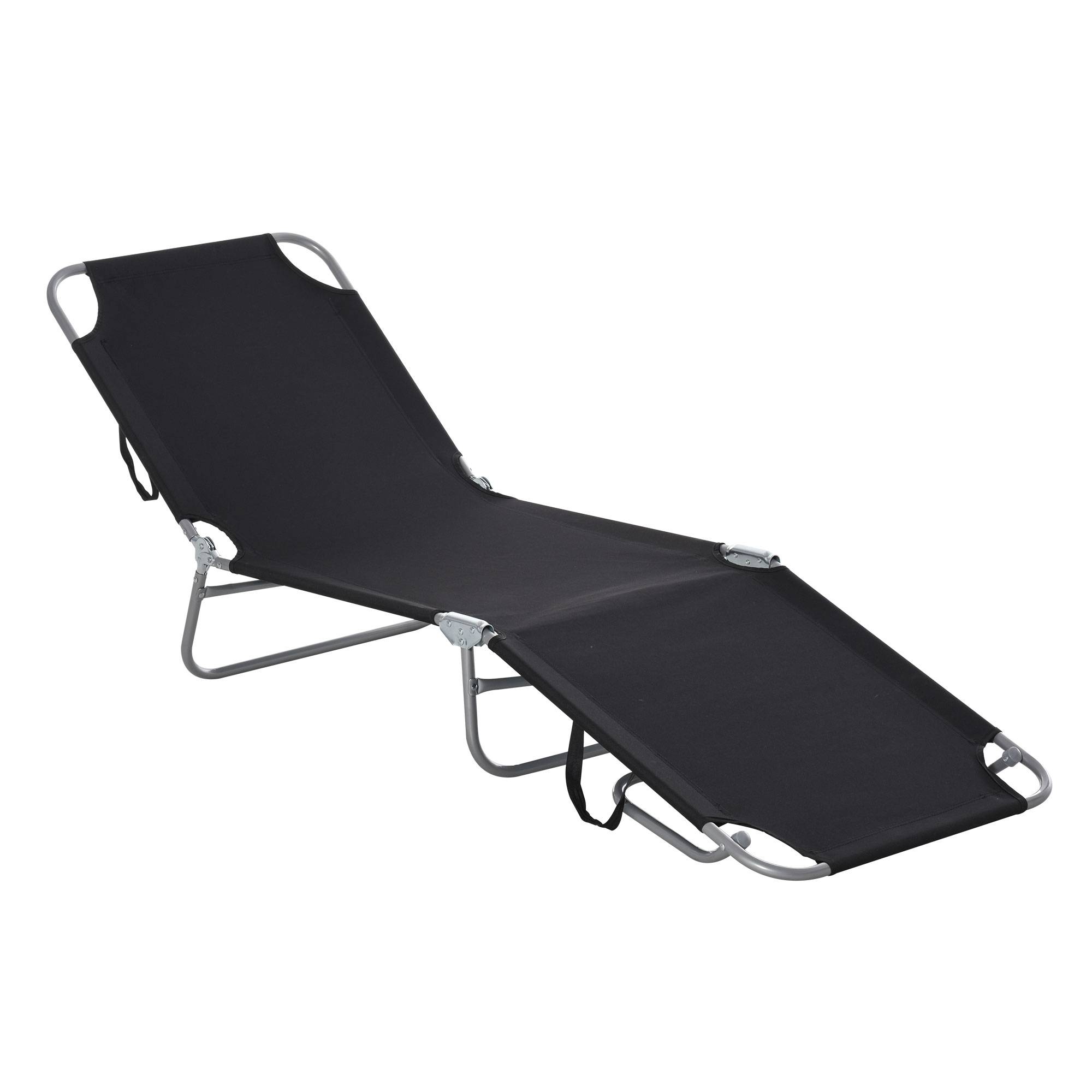 Bain de Soleil transat Pliable Dossier réglable Multipositions métal et Polyester Noir - Image 2