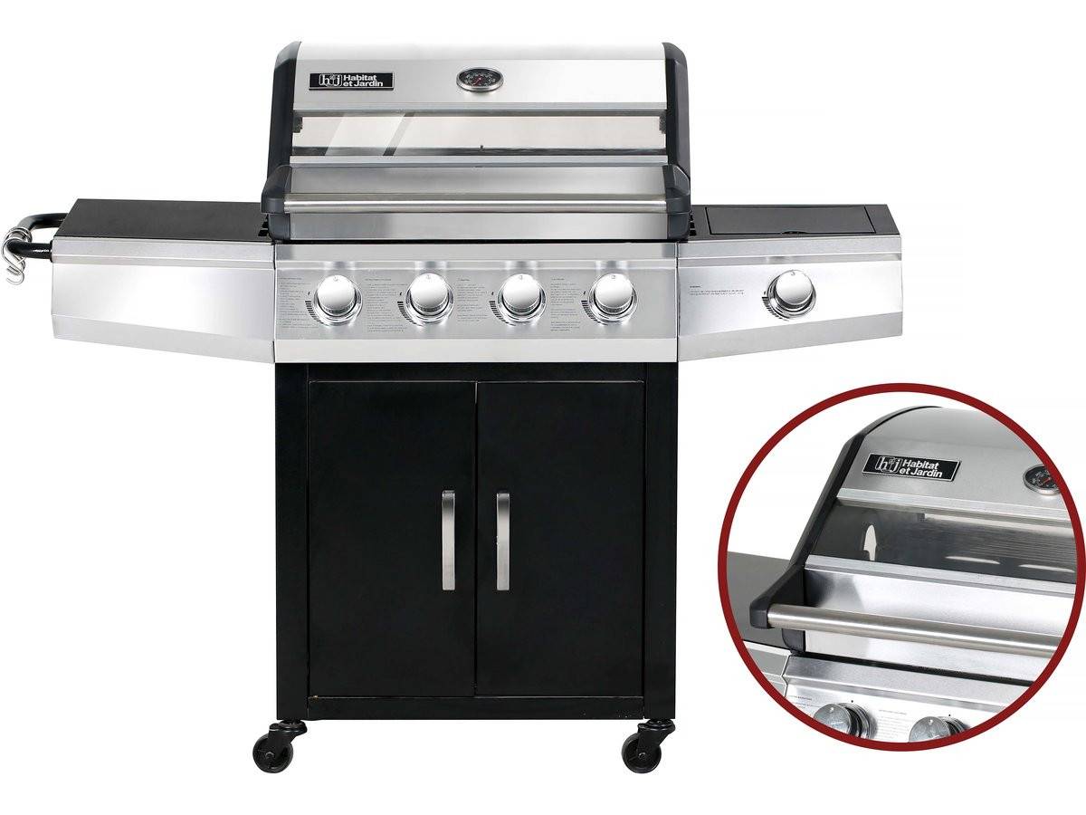 Habitat Et Jardin - Barbecue Gaz Avec Couvercle En Verre "bingo 5" - 4 Brûleurs + 1 Latéral + Housse Protection - 15.2 Kw - Noir -habitat Et Jardin - Image 1