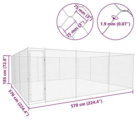 Vidaxl - Chenil extérieur pour chiens Acier galvanisé 570x570x185 cm vidaXL 145034 - Image 3