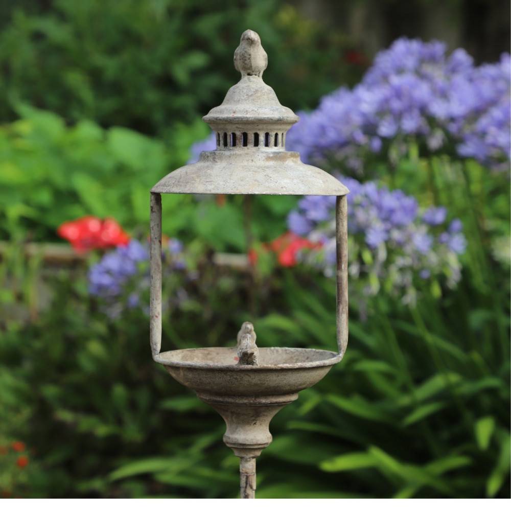 Mangeoire à oiseaux abreuvoir sur pied pique jardin métal gris 140cm Chemin de campagne - Image 2