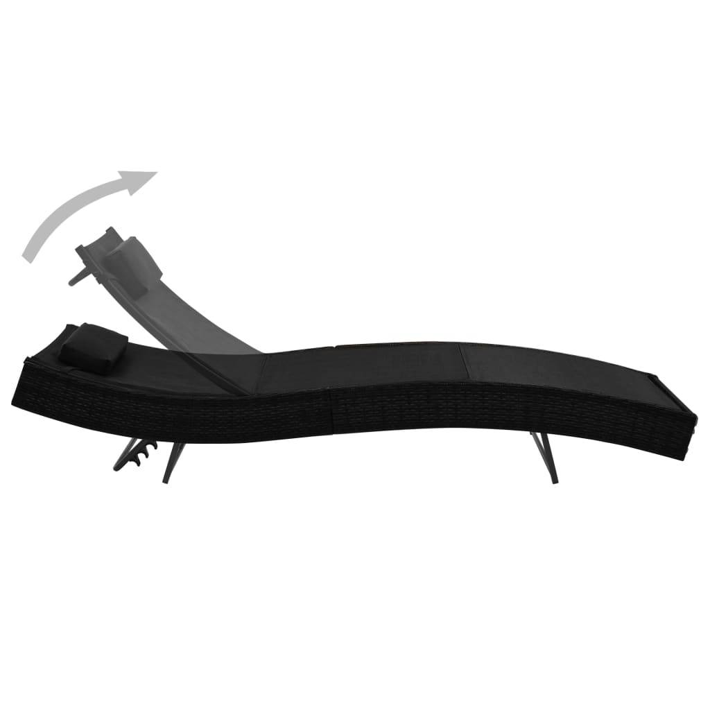 Helloshop26 - Transat chaise longue bain de soleil lit de jardin terrasse meuble d'extérieur avec oreiller résine tressée noir - Image 2