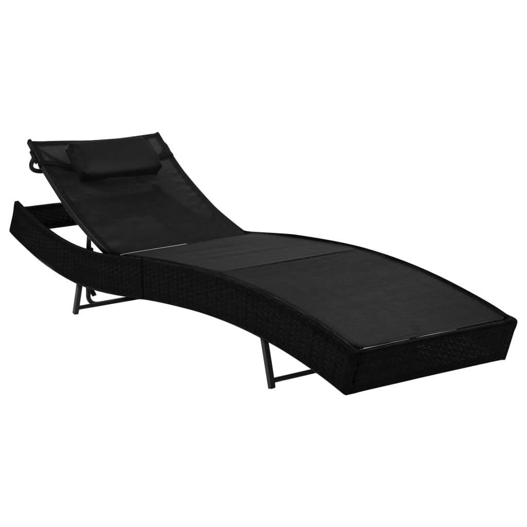 Helloshop26 - Transat chaise longue bain de soleil lit de jardin terrasse meuble d'extérieur avec oreiller résine tressée noir - Image 1