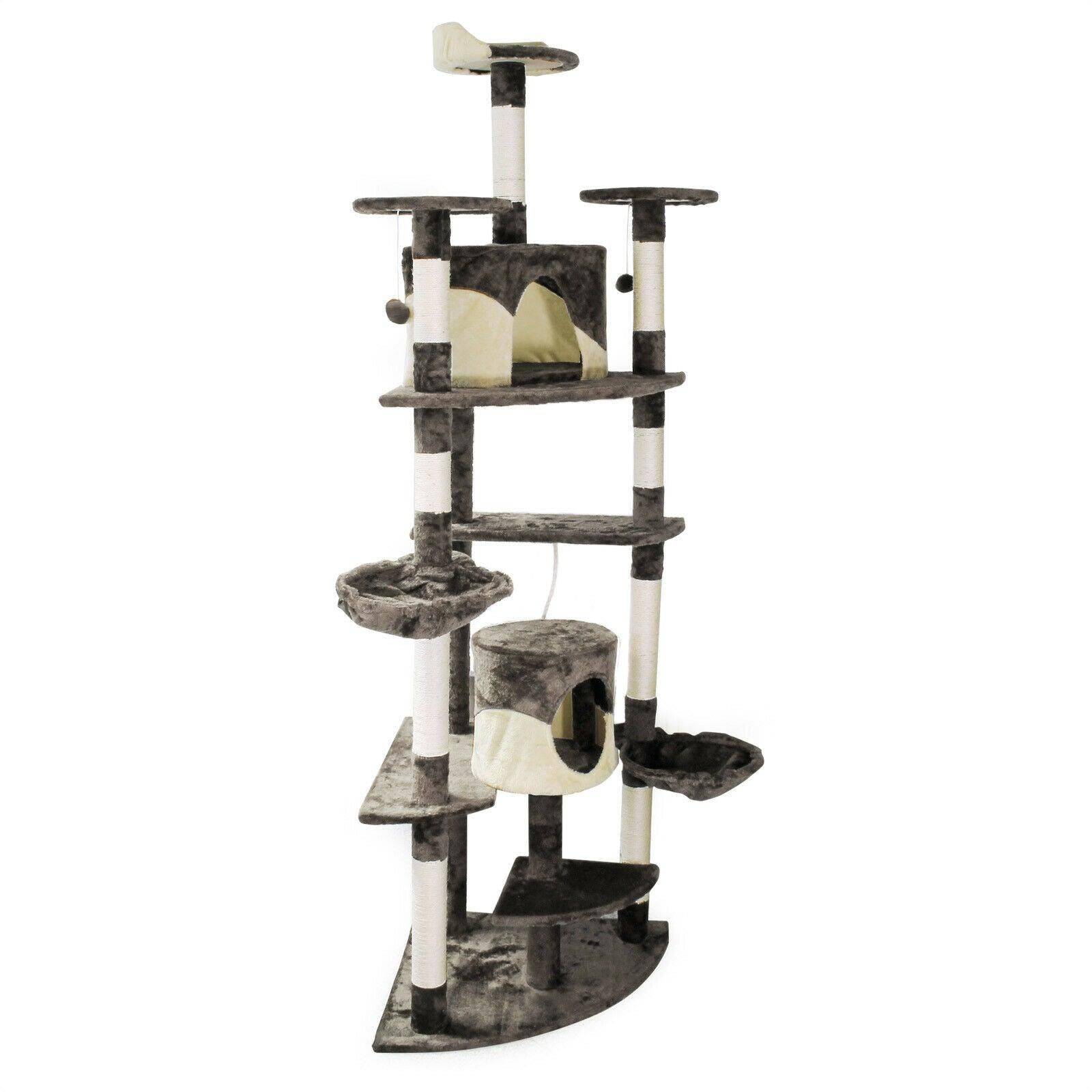 Arbre à chat d‘angle plateforme d‘observation jeux griffoir sisal 210 cm gris et blanc - Image 1