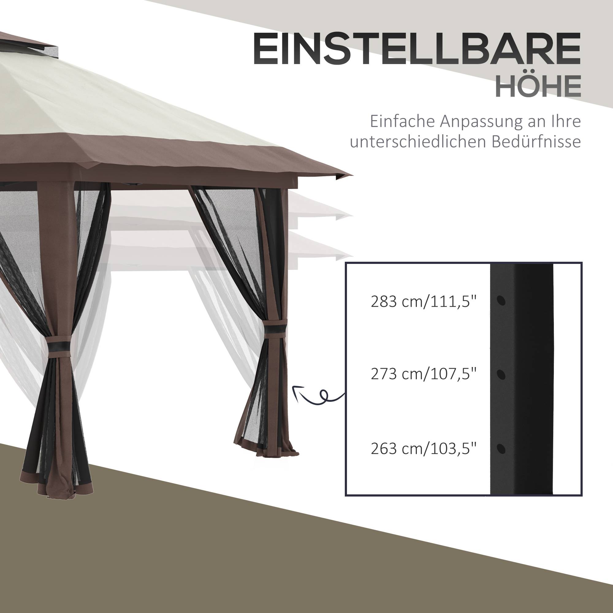 Tonnelle pliante pop-up métal pour jardin hauteur réglable 392x392cm beige - ComfortXL Outdoor Living - Image 8