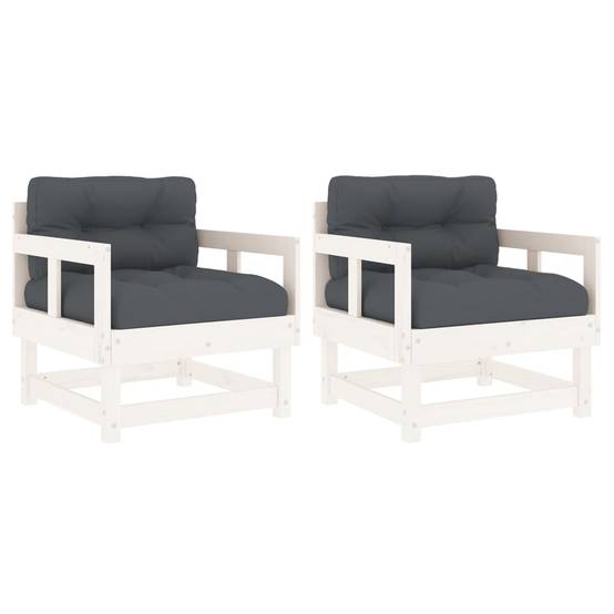 Lot de 2 Chaises de jardin avec coussins - Chaises d'extérieur - Fauteuils de jardin blanc bois de pin massif-JU12675 - Image 1