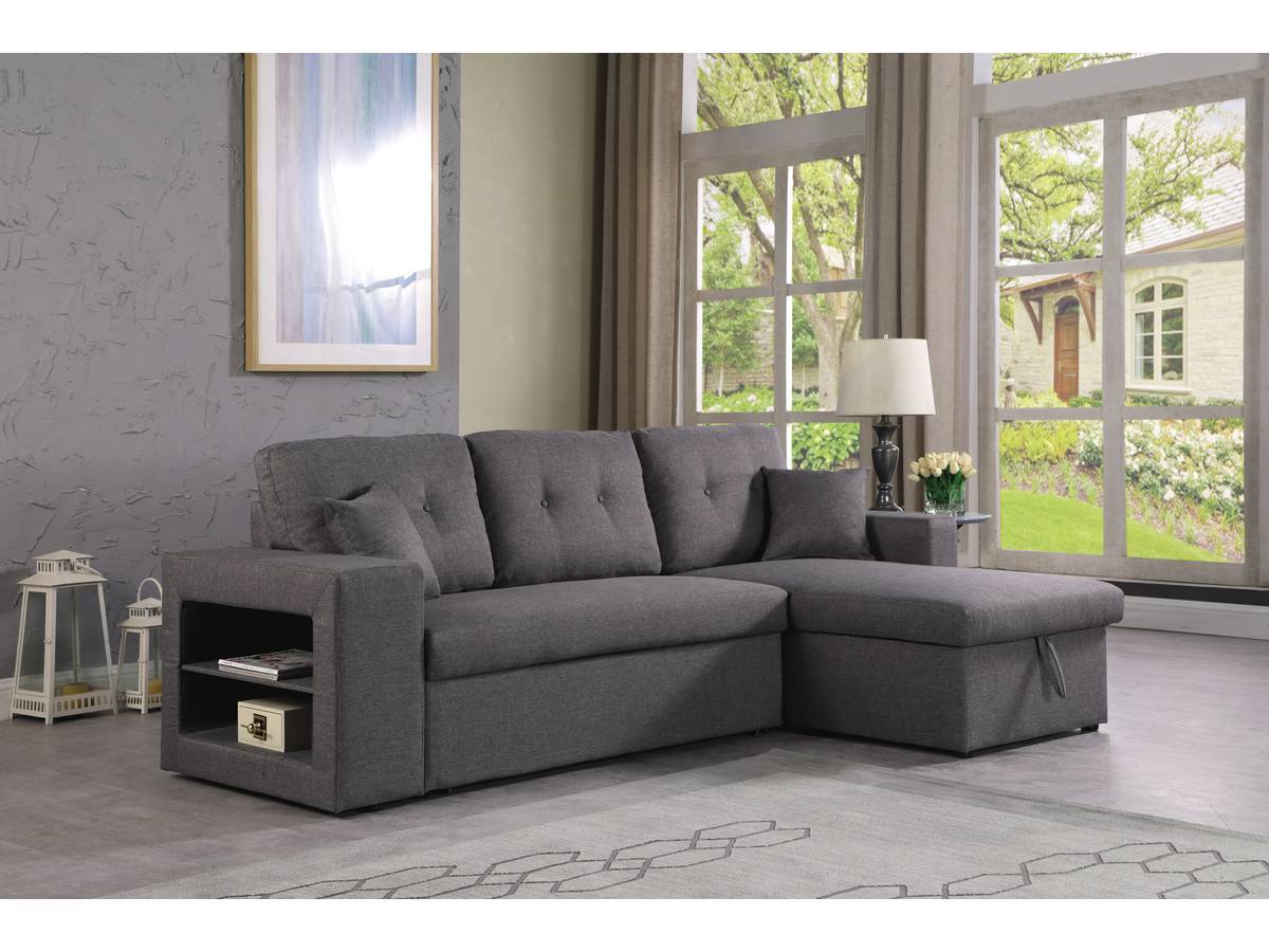 Canapé d'angle convertible à droite 3 places en PU gris anthracite | Maison et Styles Canapé d'angle convertible à droite 3 places en PU gris anthracite | Maison et Styles