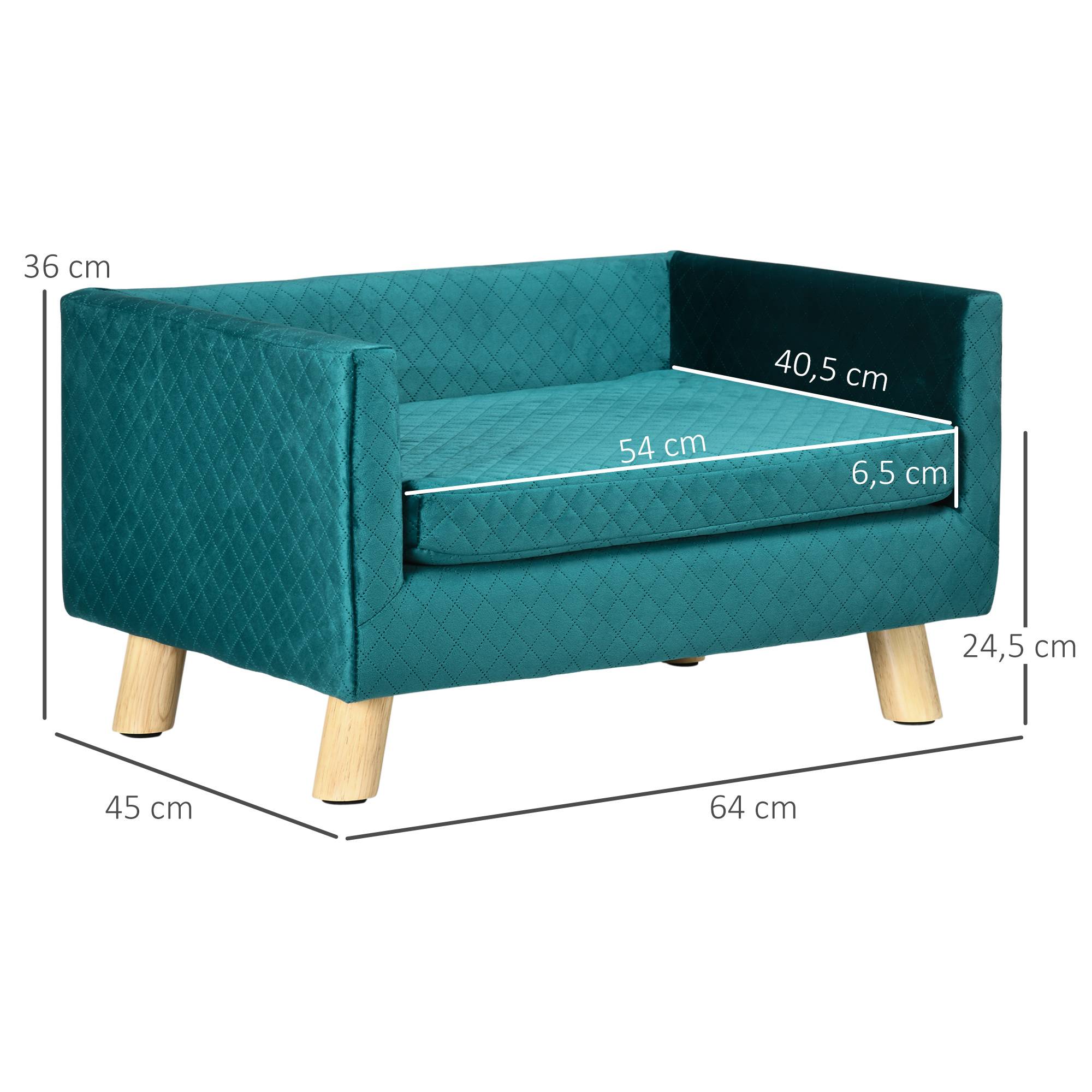 Sans Marque - Petit canapé pour chien 64x45x36 cm, recouvert de velours, avec coussin lavable et pieds en bois de bouleau bleu-vert - Image 5