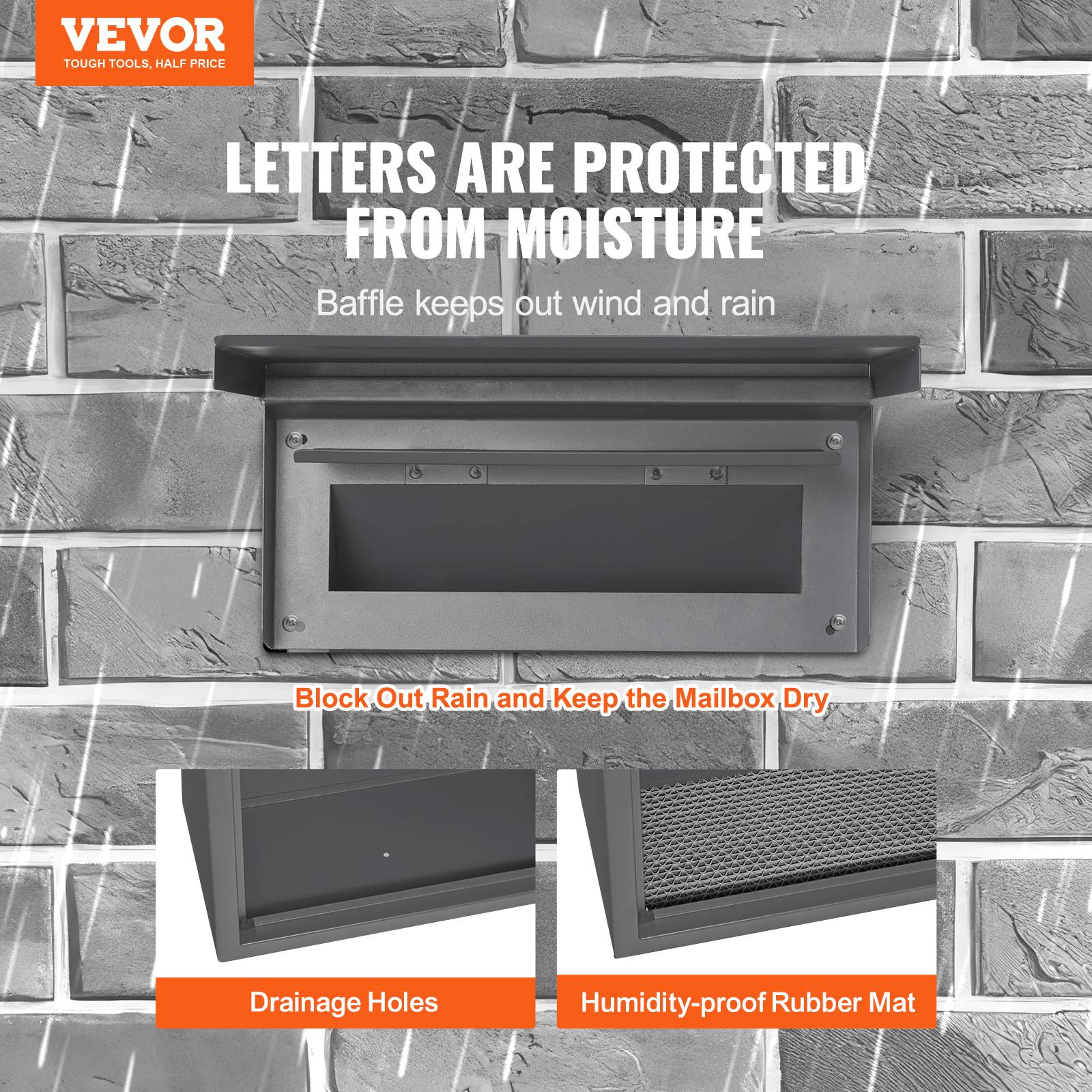 VEVOR Boîte aux lettres encastrable mur, 320x158x430 mm. Serrure code, gris foncé. - Image 2