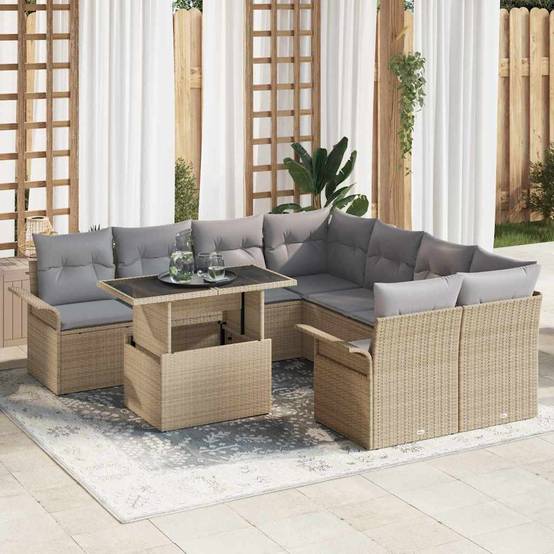 ComfortXL - Salon de jardin d'angle 9 pièces Beige polyrotin 8 places modulable – ComfortXL Outdoor Living - Image 1