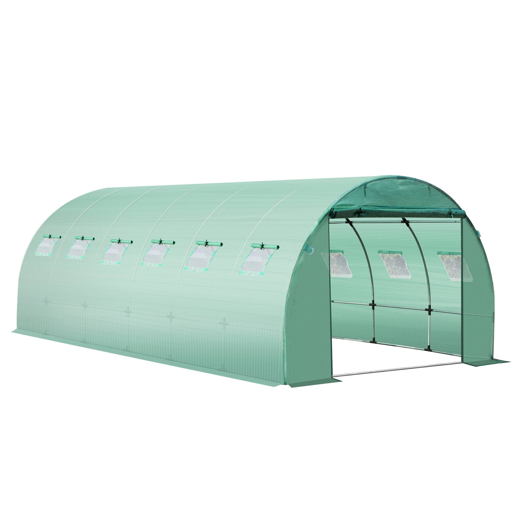 Outsunny - Bâche de rechange serre tunnel 18 m², bâche dim. 6L x 3l x 2H m PE anti-UV imperméable 12 fenêtres + porte enroulable zippée vert - Outsunny