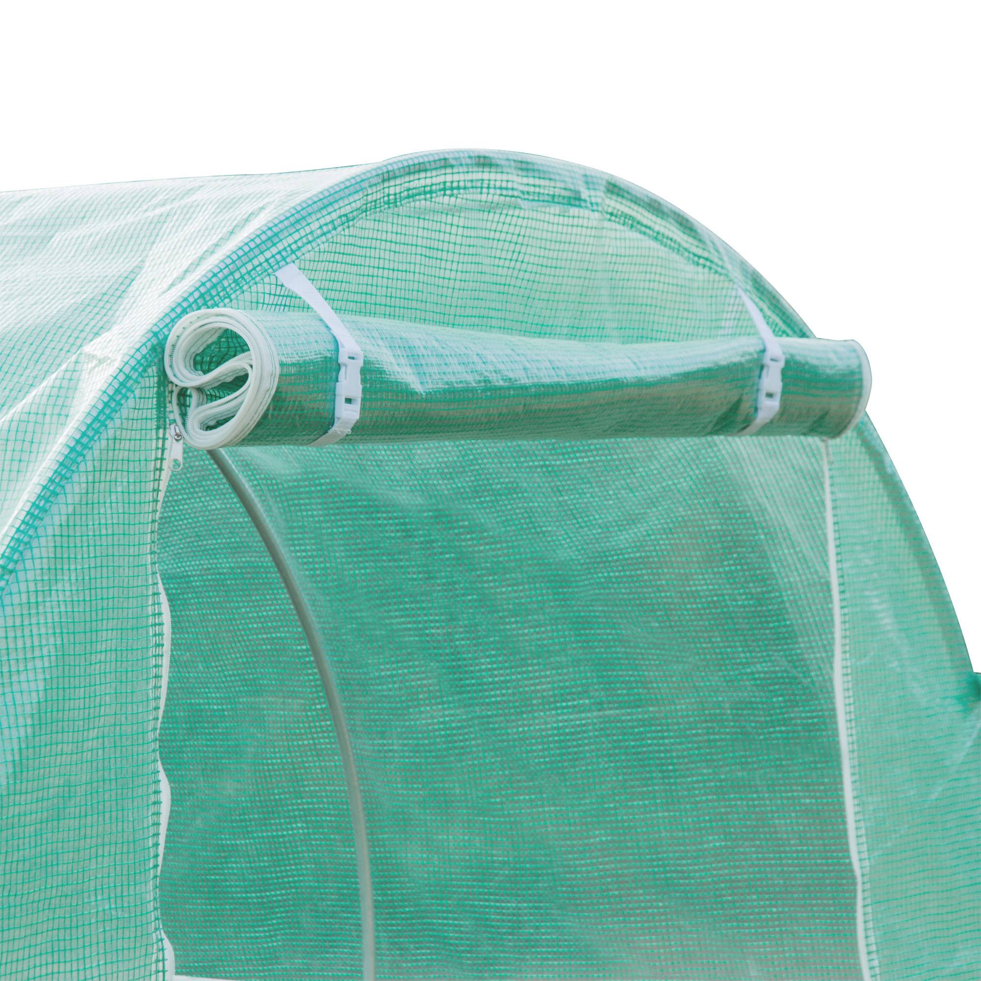 Outsunny - Bâche de rechange serre tunnel 18 m², bâche dim. 6L x 3l x 2H m PE anti-UV imperméable 12 fenêtres + porte enroulable zippée vert - Outsunny - Image 7