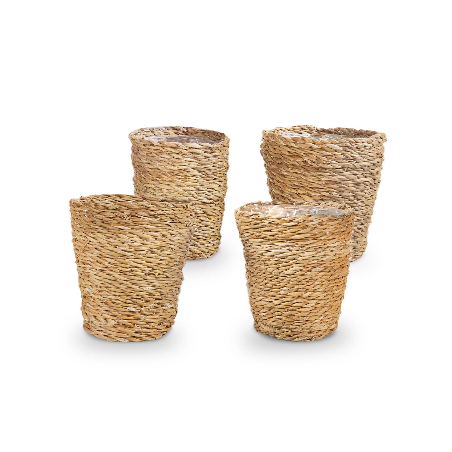 P. à Plantes Tressé Coco - Lot de 4 Pots - Beige - Jonc de Mer - Panier pour Plantes - Image 1