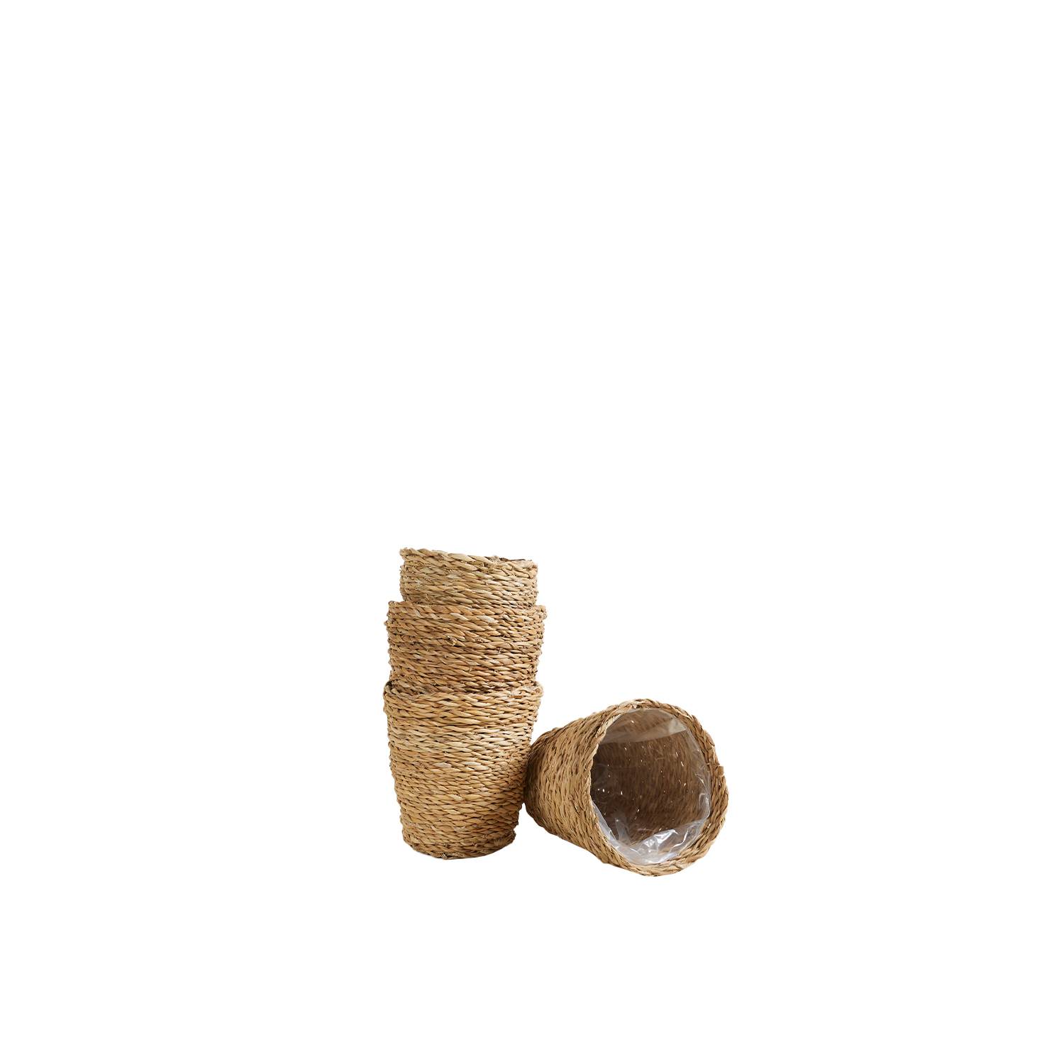 P. à Plantes Tressé Coco - Lot de 4 Pots - Beige - Jonc de Mer - Panier pour Plantes - Image 3