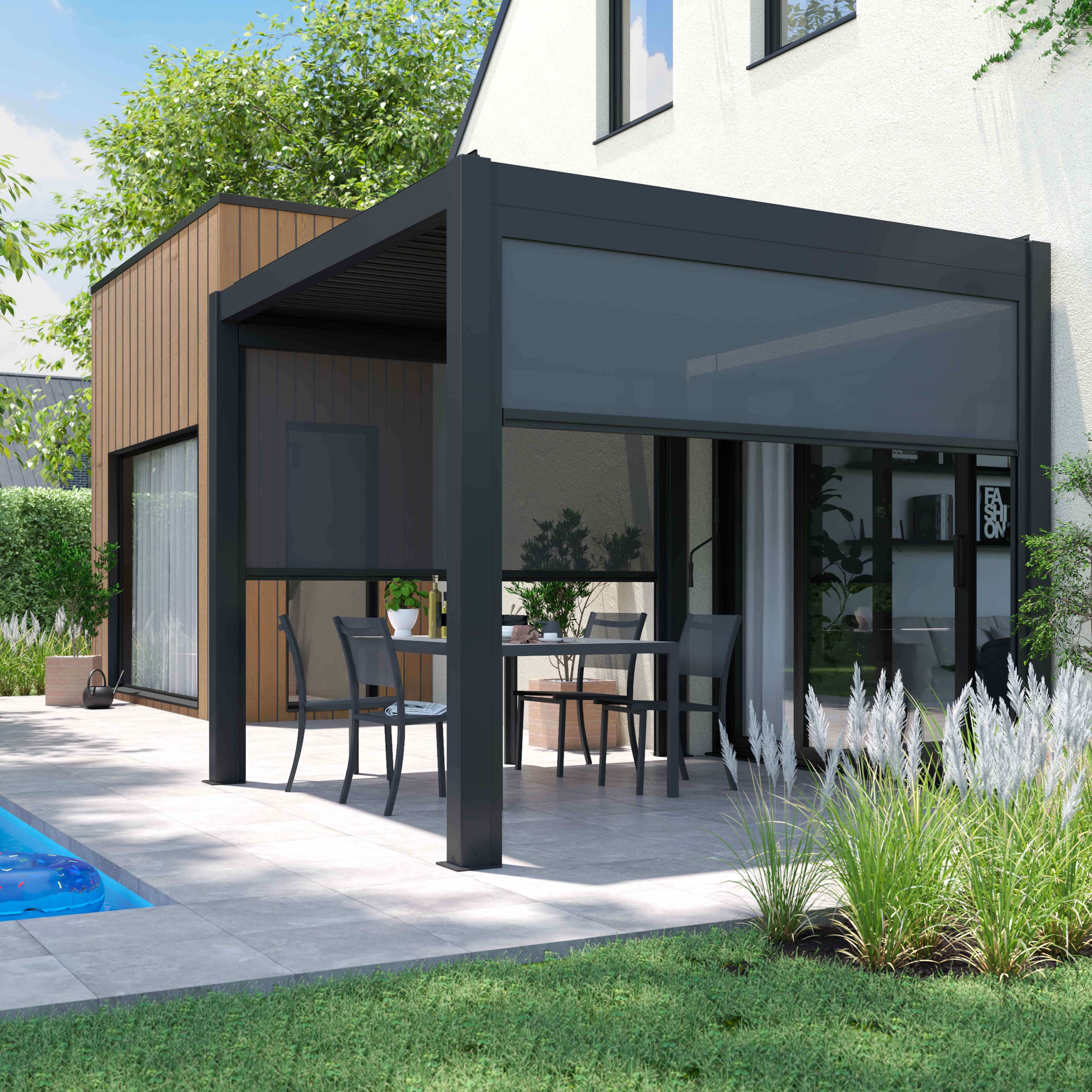 Oviala - Pergola bioclimatique autoportée 3x3m et 2 Stores 2,66 X 2,34 m Athenes - Oviala