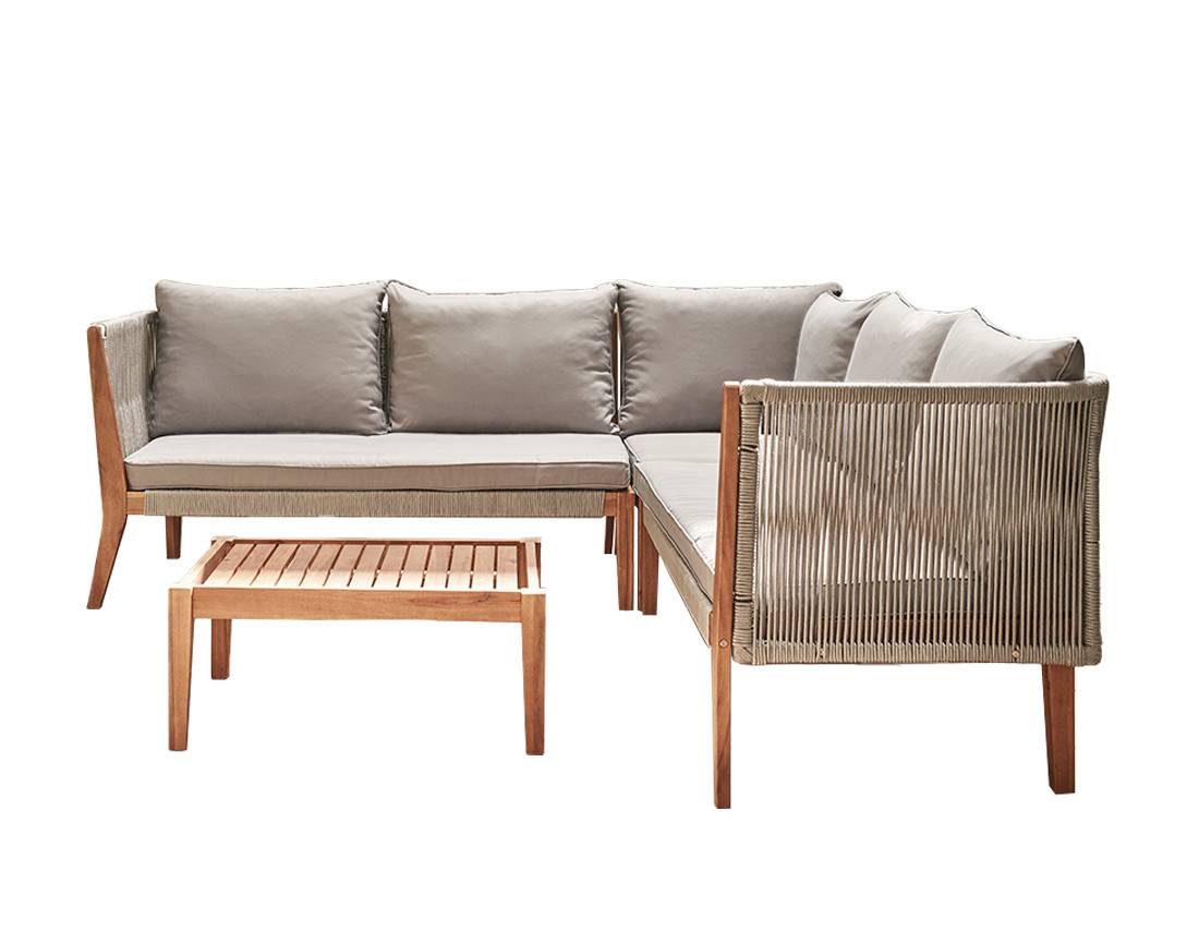 Best Mobilier - Papua - salon bas de jardin 5 places - bois, corde et coussins gris - Best Mobilier - Image 1