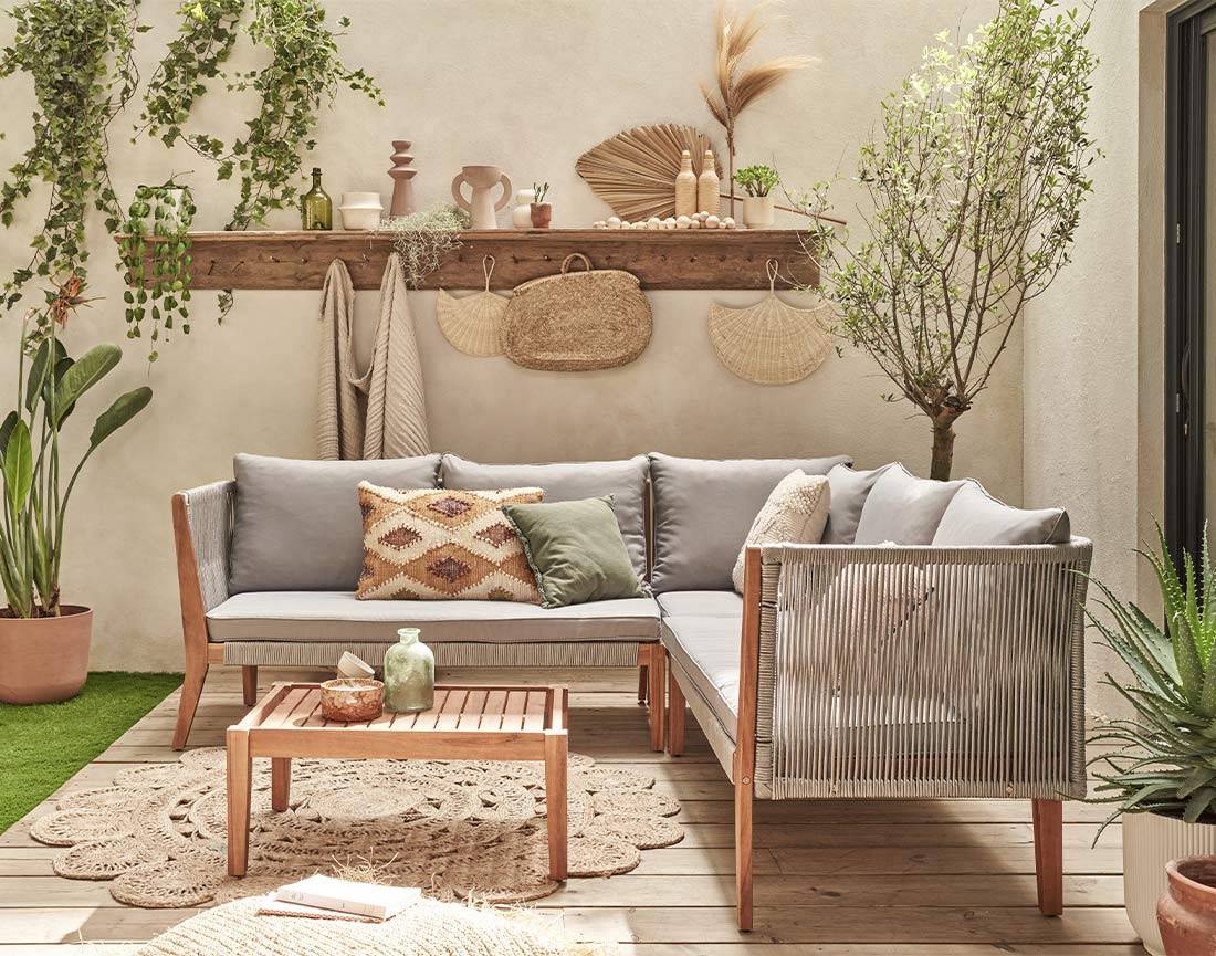 Best Mobilier - Papua - salon bas de jardin 5 places - bois, corde et coussins gris - Best Mobilier - Image 3