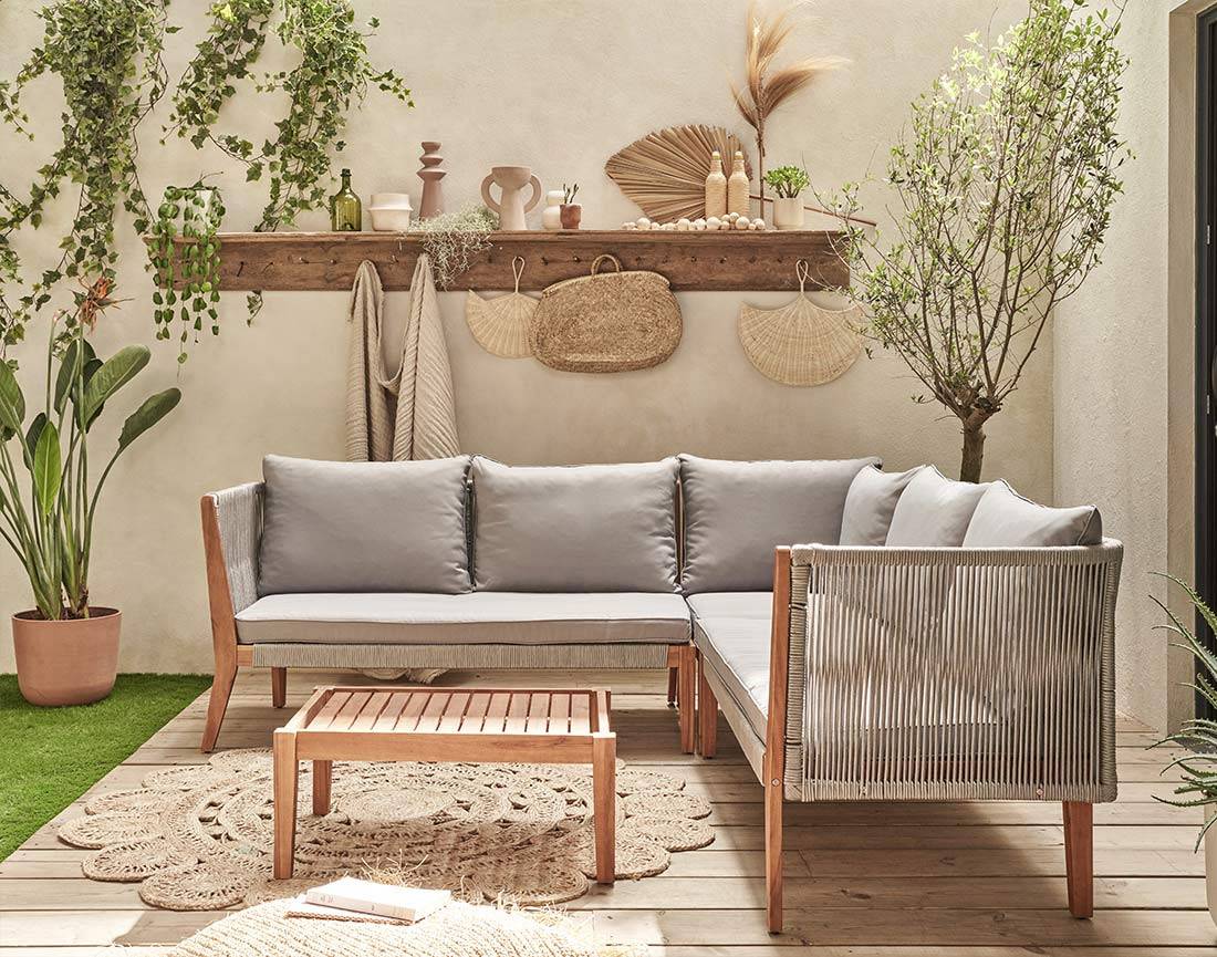 Best Mobilier - Papua - salon bas de jardin 5 places - bois, corde et coussins gris - Best Mobilier - Image 7