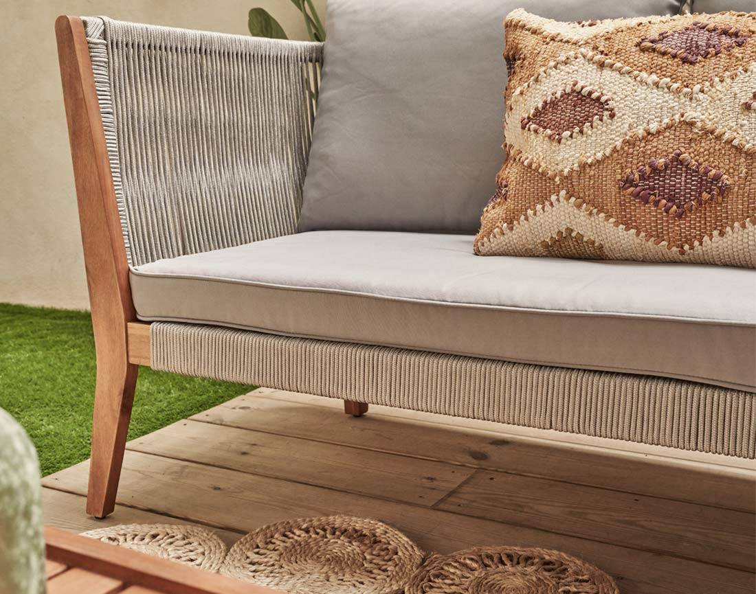 Best Mobilier - Papua - salon bas de jardin 5 places - bois, corde et coussins gris - Best Mobilier - Image 6