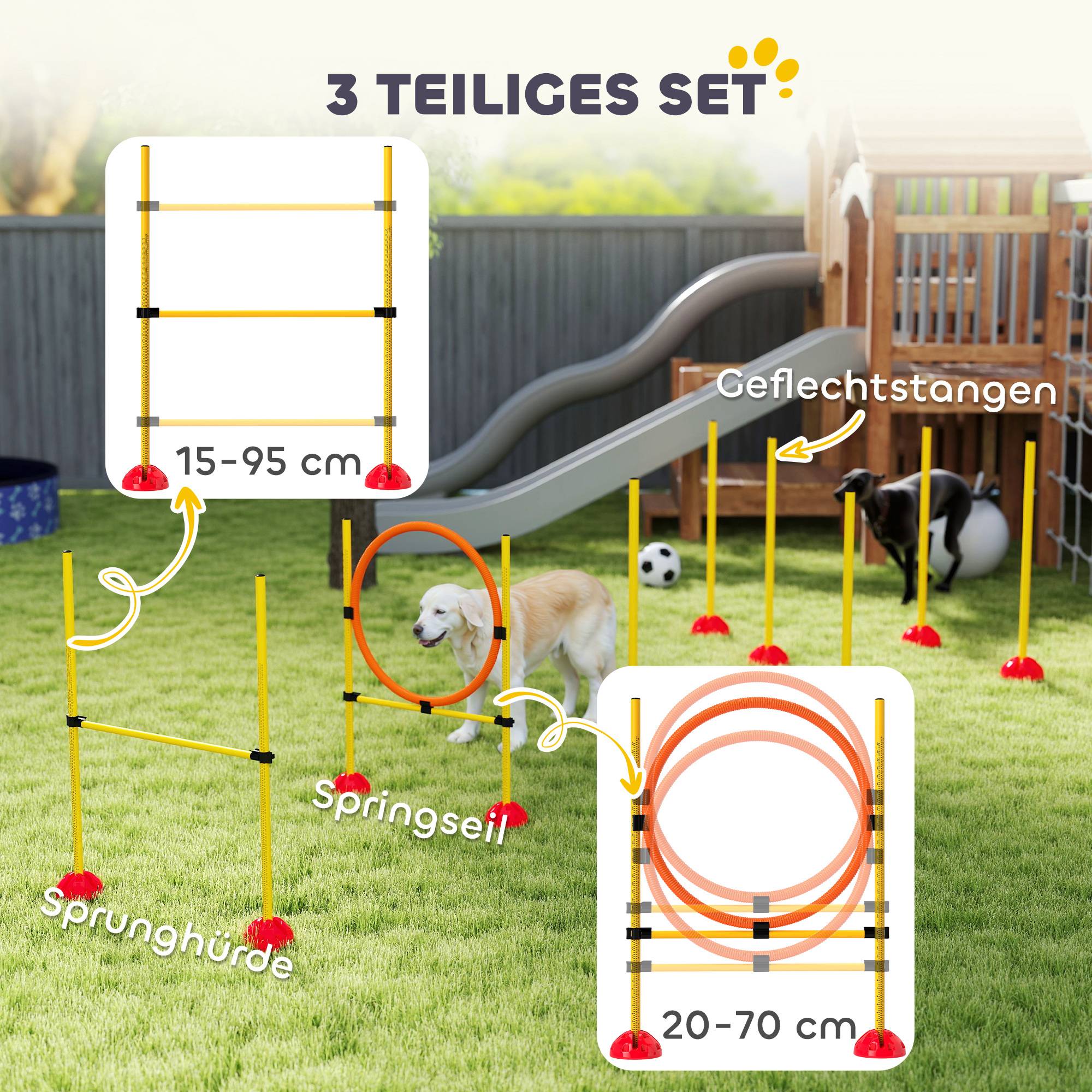 ComfortXL - Parcours agilité chien en PE orange et jaune 3 modules pour dressage réglable - ComfortXL Outdoor Living - Image 6