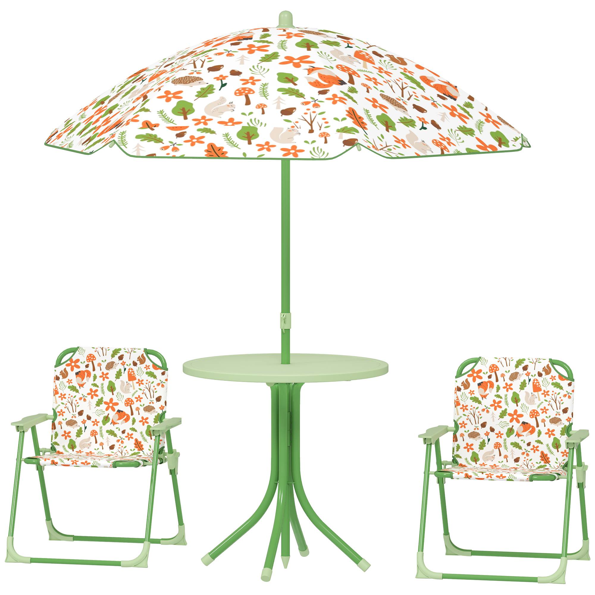 Maison Chic - Ensemble salon de jardin extérieur enfant 4 pièces, motif éléphant et girafe, parasol réglable Ø 100 cm, chaise pliable - Image 1