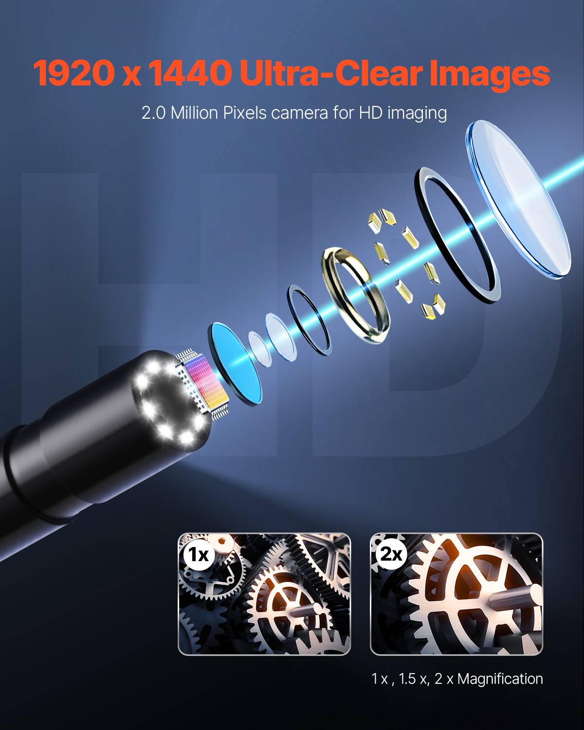 VEVOR Endoscope 5m cable semi-rigide, Full HD pour Android/iOS, 8 LED reglables, zoom, IP67. Pour auto et plomberie. - Image 3