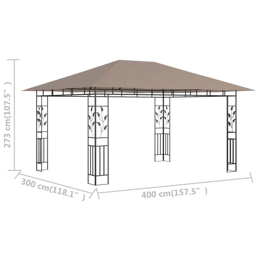 Pergola Jardin - Tonnelle de jardin - Belvédère avec moustiquaire 4x3x2,73 m Taupe 180 g/m² MI72 - Image 6