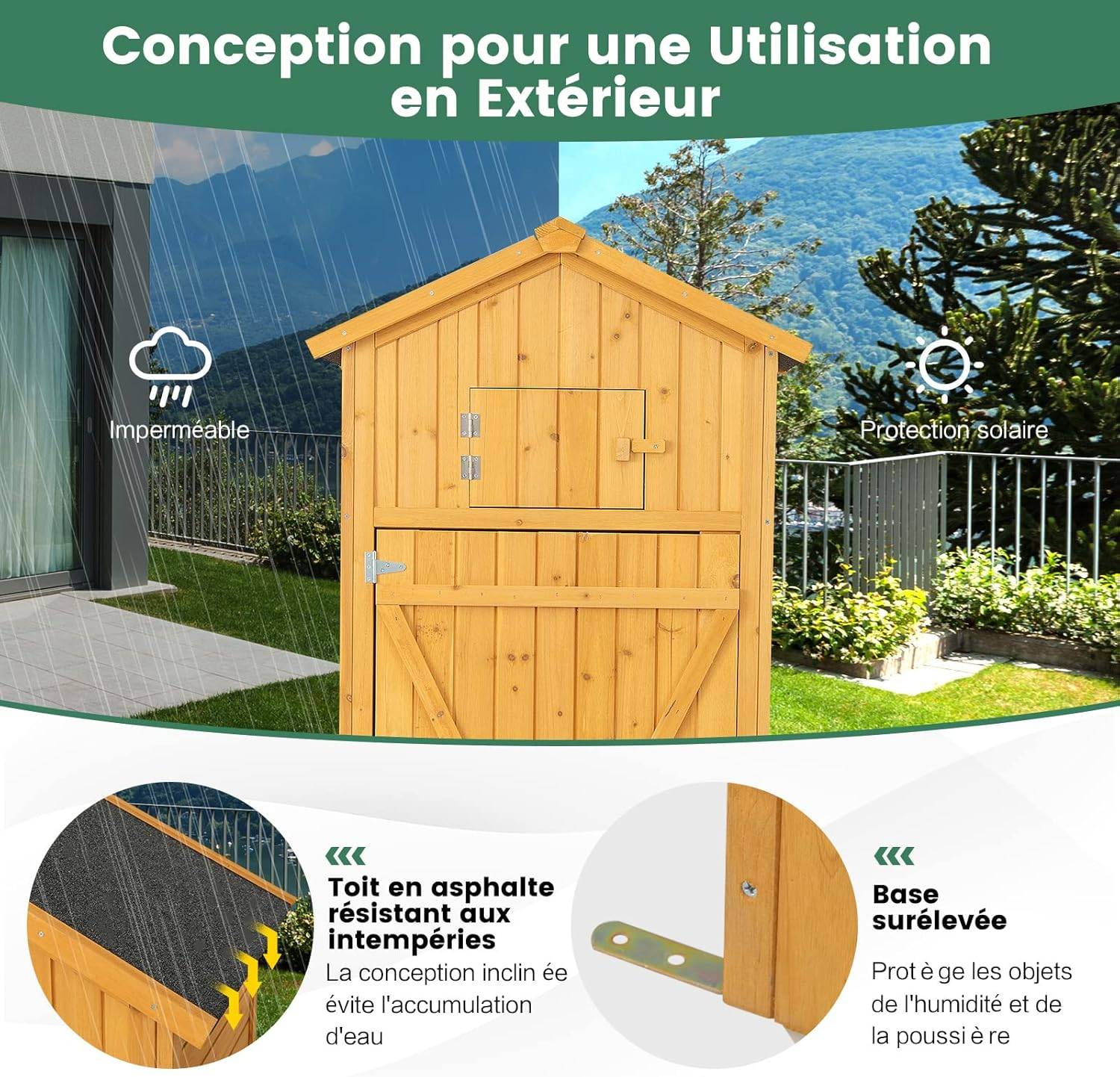 Abri de Jardin Extérieure 180,5 cm avec 3 Etagères Amovibles Table Pliable 8 Crochets de Suspension - Image 8