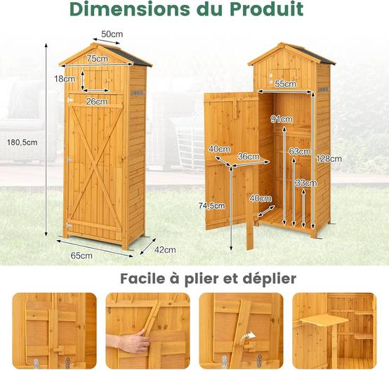 Abri de Jardin Extérieure 180,5 cm avec 3 Etagères Amovibles Table Pliable 8 Crochets de Suspension - Image 5