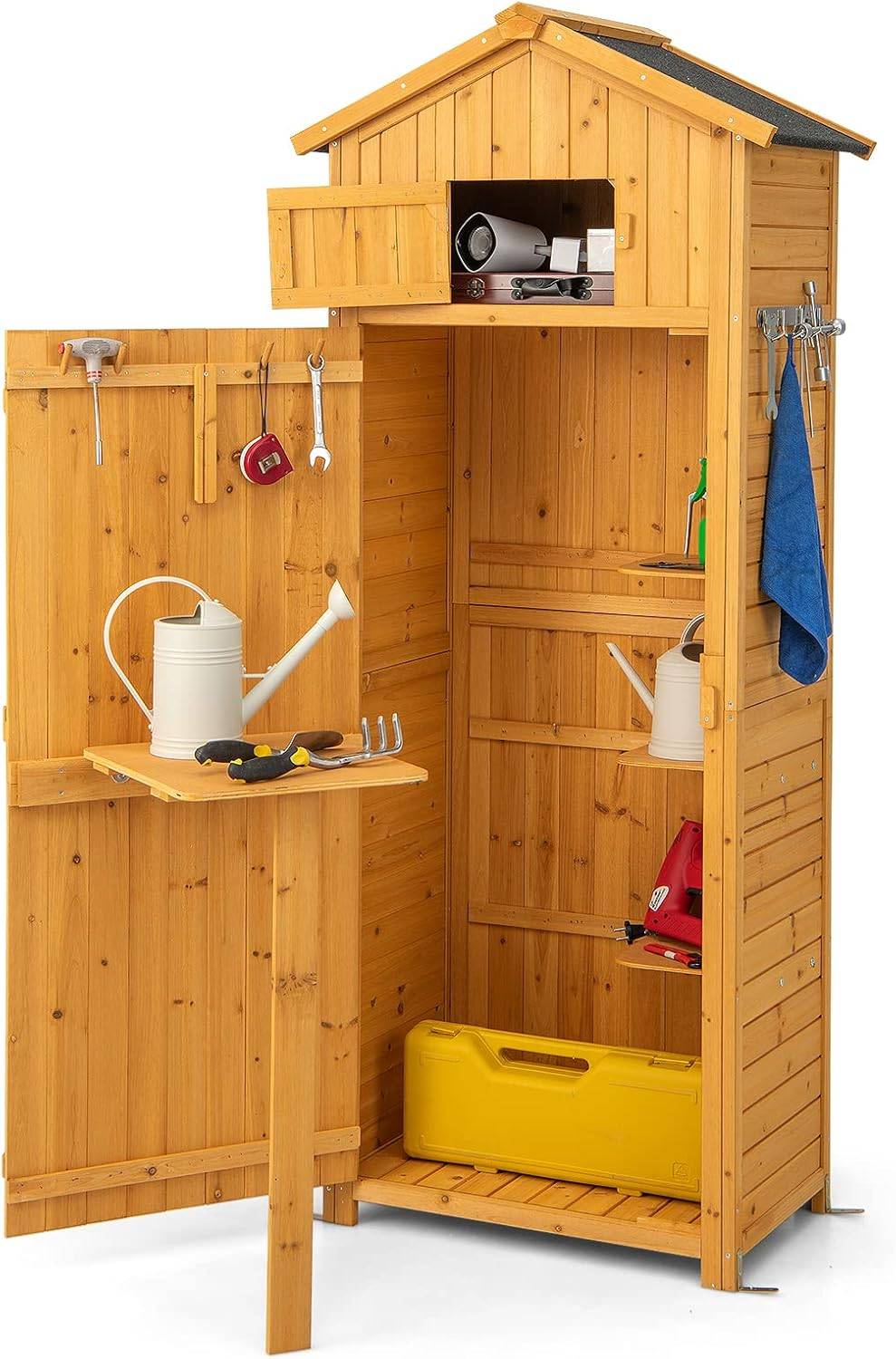 Abri de Jardin Extérieure 180,5 cm avec 3 Etagères Amovibles Table Pliable 8 Crochets de Suspension