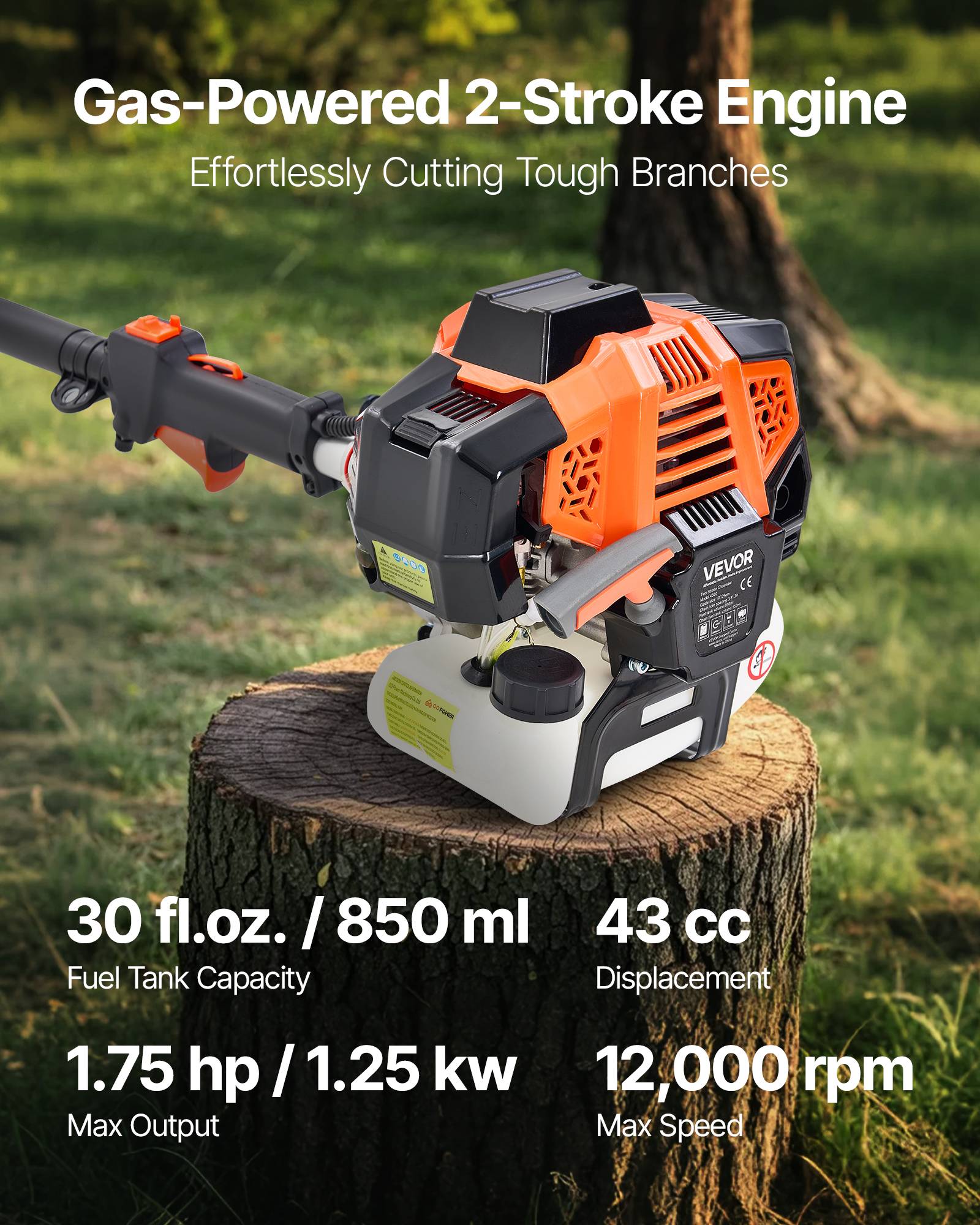 Vevor - VEVOR Élagueuse Thermique sur Perche 2 Temps 43 cc Rotative Guide-chaîne 25,4 cm - Image 3