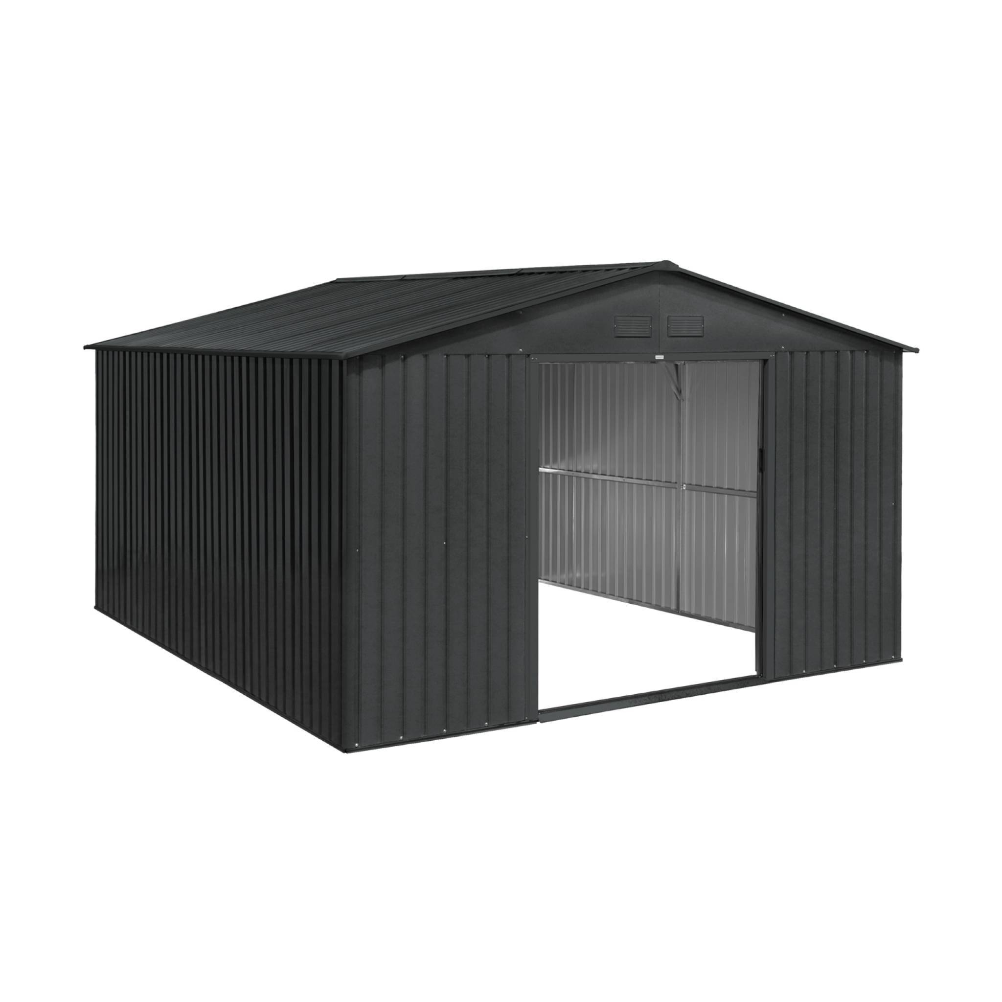 sweeek - Abri de jardin en métal - Slack - 12.99 m² anthracite - Deux portes coulissantes. kit de fixation sol inclus. L 341 x 386 x 211cm | sweeek - Image 2