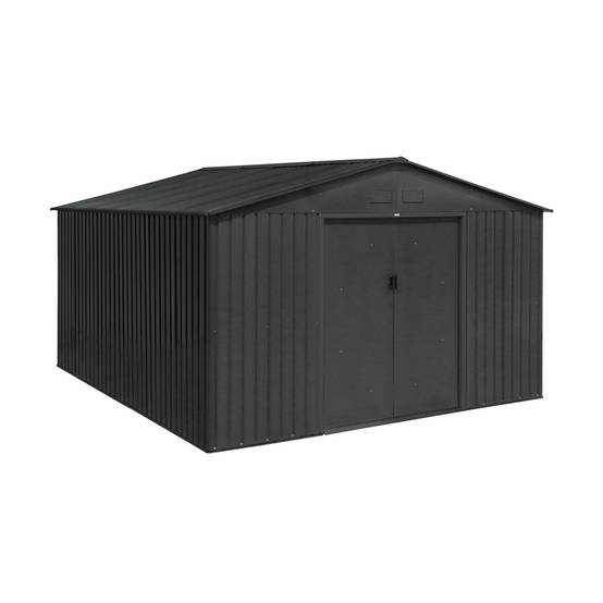 sweeek - Abri de jardin en métal - Slack - 12.99 m² anthracite - Deux portes coulissantes. kit de fixation sol inclus. L 341 x 386 x 211cm | sweeek - Image 1