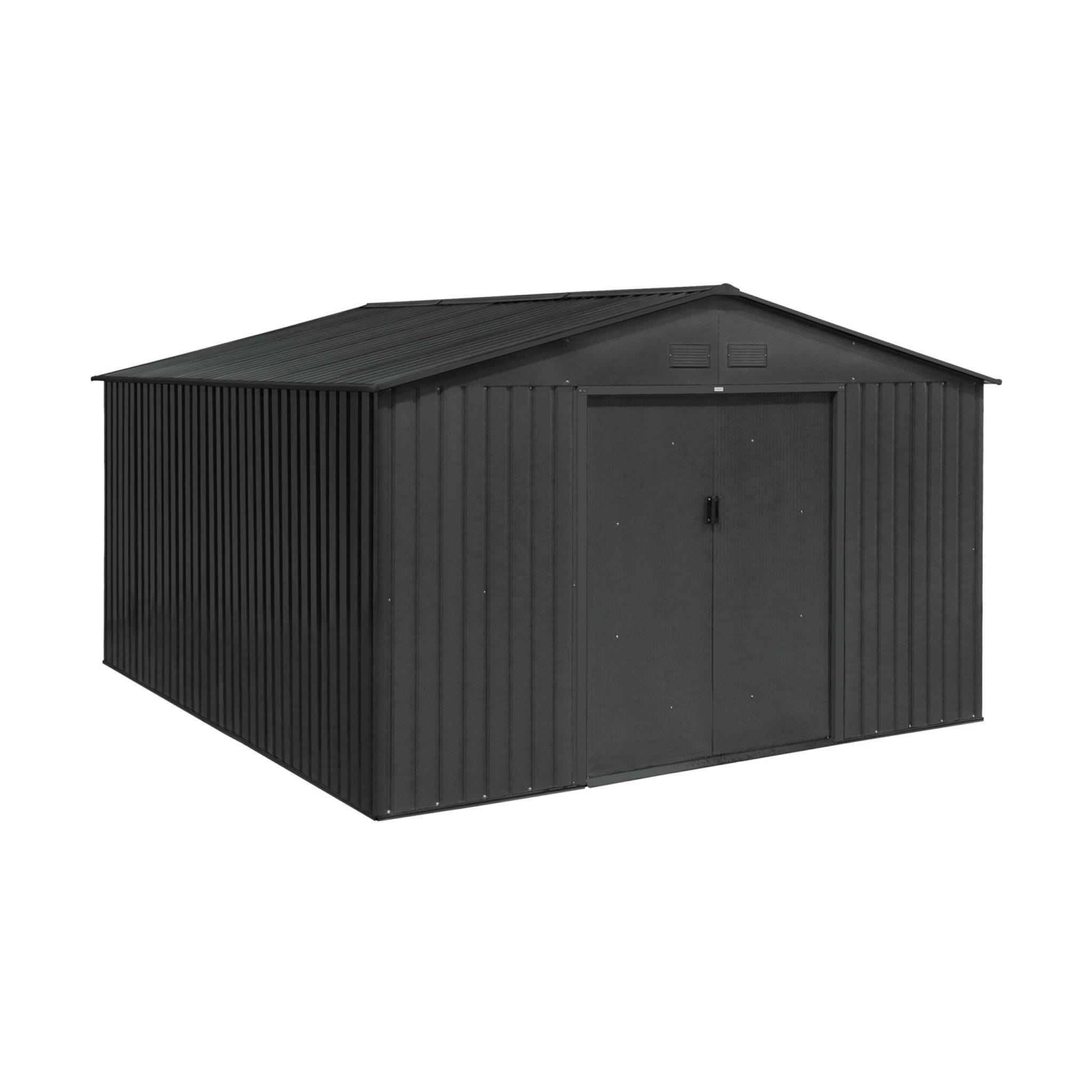 sweeek - Abri de jardin en métal - Slack - 12.99 m² anthracite - Deux portes coulissantes. kit de fixation sol inclus. L 341 x 386 x 211cm | sweeek - Image 1