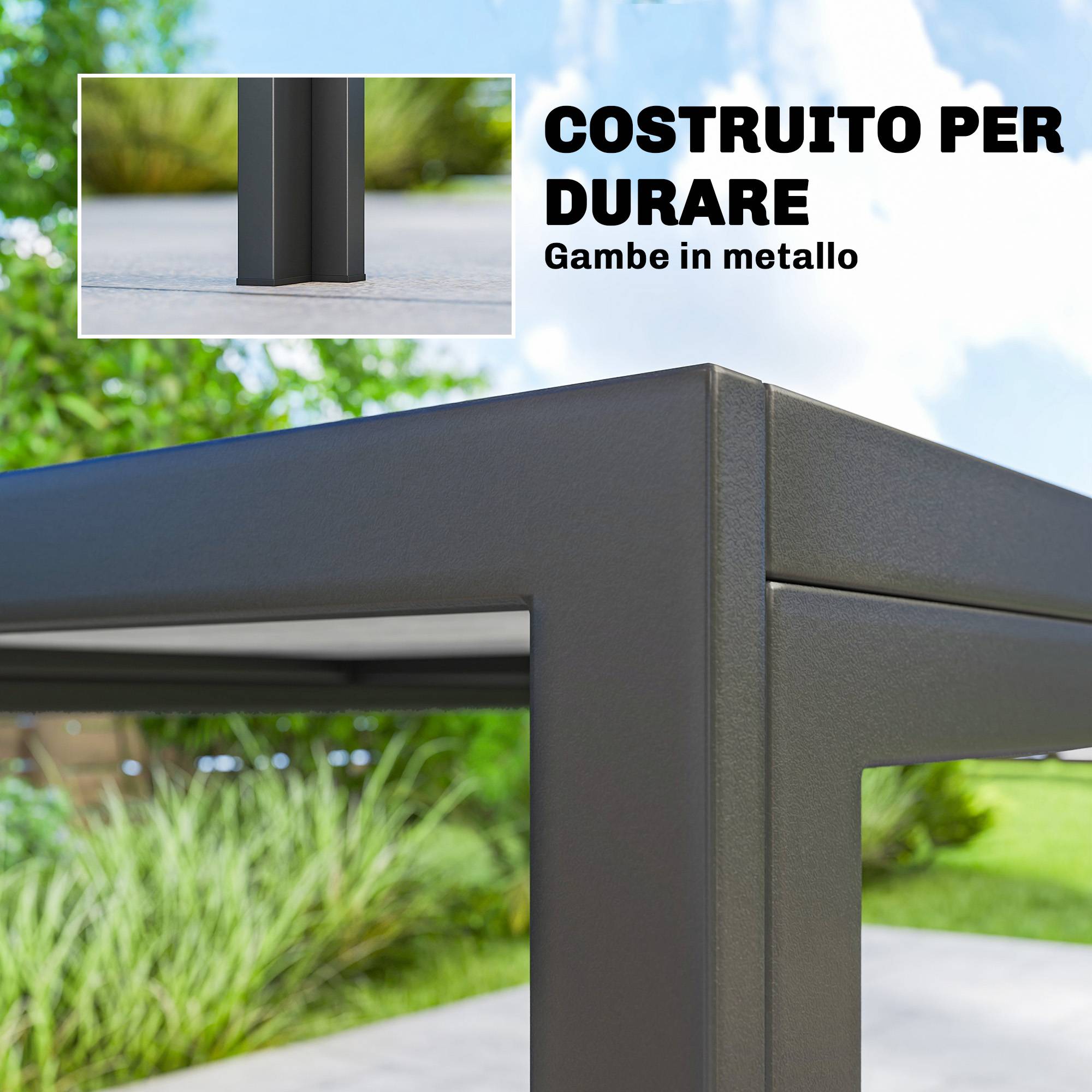 Table de jardin rectangulaire acier patio effet bois 4-6 places gris - ComfortXL Outdoor Living - Image 8