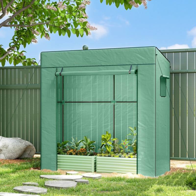 Serre à tomates PE pour jardin porte enroulable toit incliné 196x77x197cm Vert - ComfortXL Outdoor Living - Image 1
