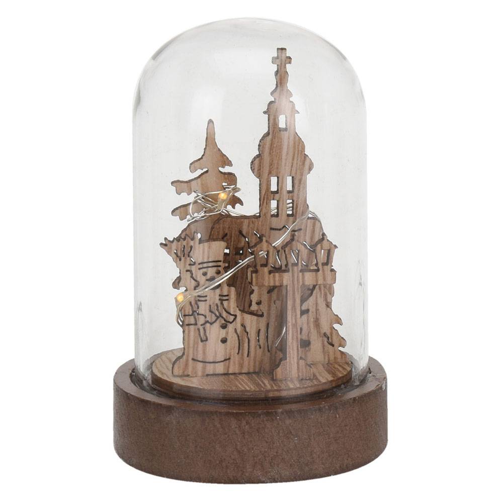 Sans Marque - Décoration lumineuse en bois sous cloche - Image 1