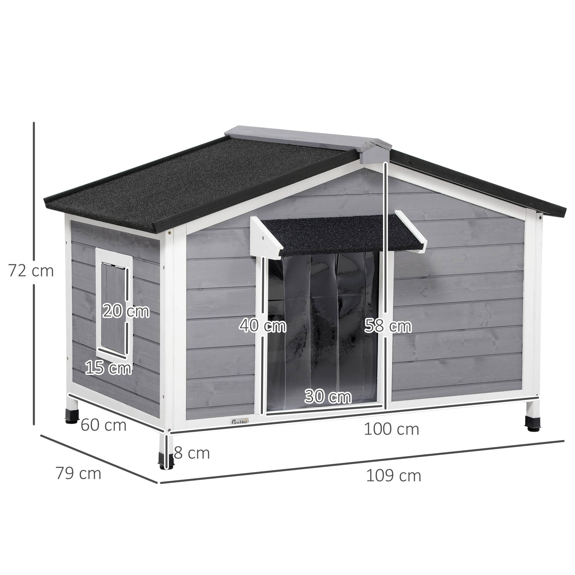 Niche chien style cottage - 2 fenêtres, porte, toit ouvrant bitumé - dim. 109 x 79 x 72 cm - bois sapin gris - Image 5