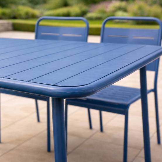 Ensemble table de jardin 120 cm et 4 chaises bleu BERGAME - Image 7