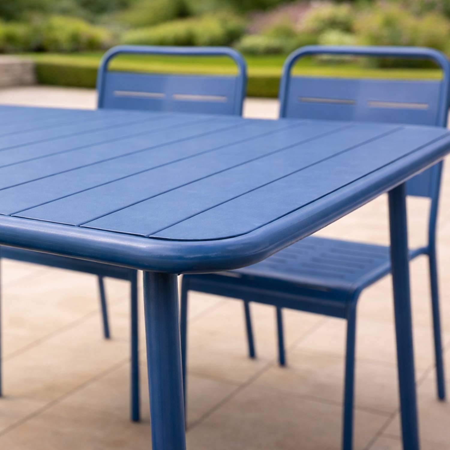 Ensemble table de jardin 120 cm et 4 chaises bleu BERGAME - Image 7