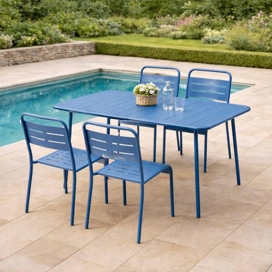 Ensemble table de jardin 120 cm et 4 chaises bleu BERGAME - Image 2