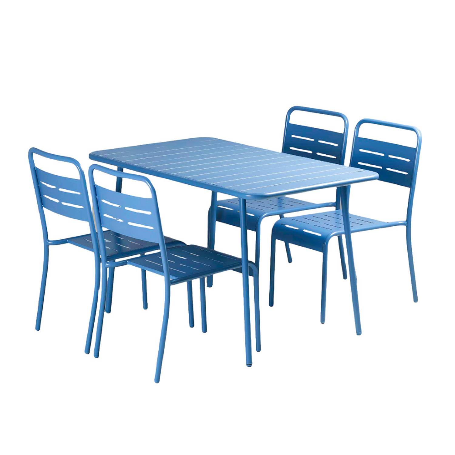 Ensemble table de jardin 120 cm et 4 chaises bleu BERGAME - Image 1