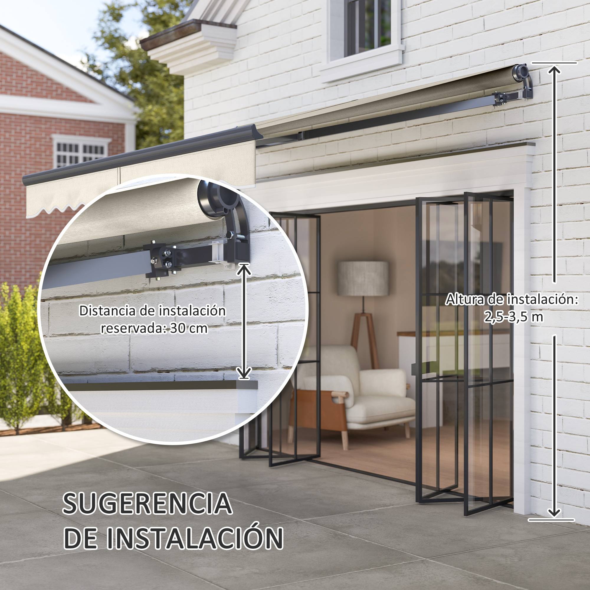 Store banne électrique rétractable à manivelle, inclinaison réglable et protection UV pour terrasse de jardin 296 x 250 cm, couleur crème - Image 9